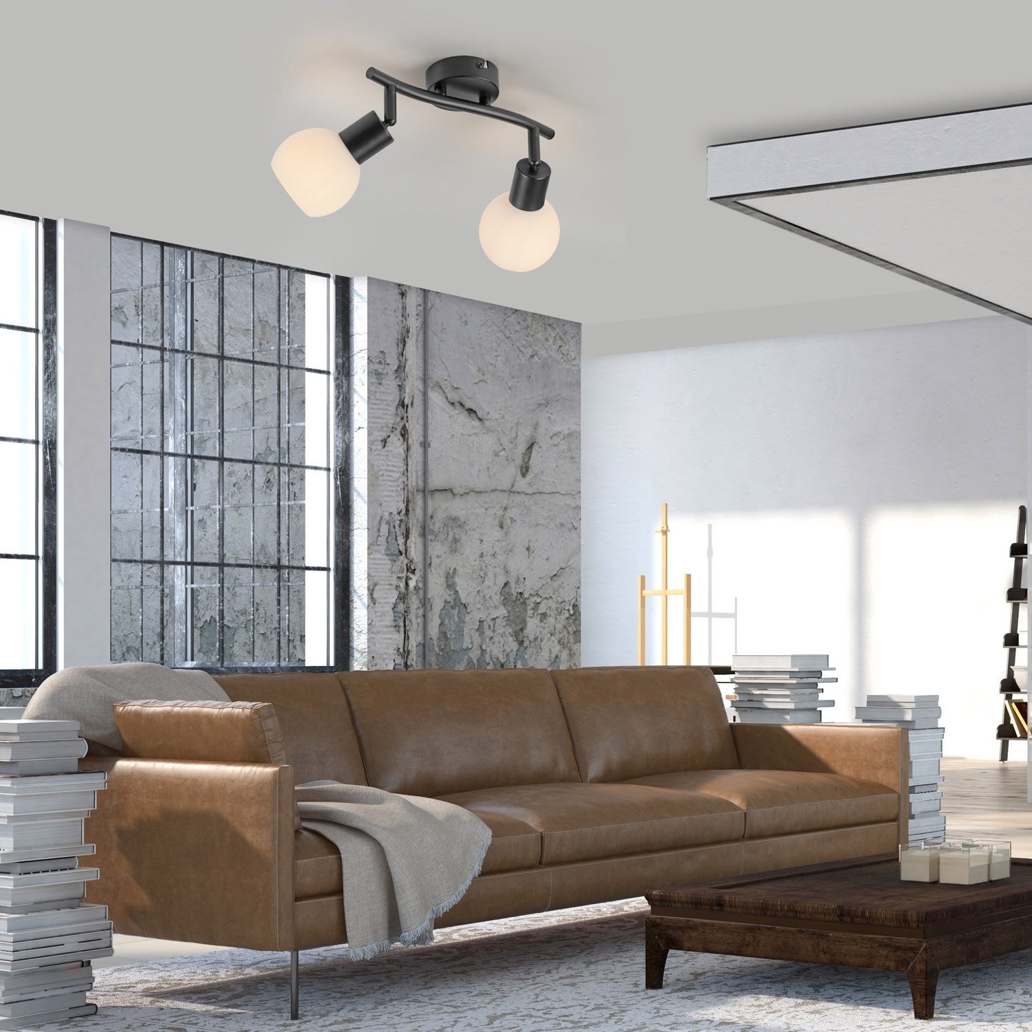 JUST LIGHT LED Deckenstrahler LOKI, 2-flammig, Schwarz, Weiß, Metall, Opalglas, Verstellbare Lampenschirme, LED fest integriert, Extra-Warmweiß, B 43 x H 20 x T 25 cm