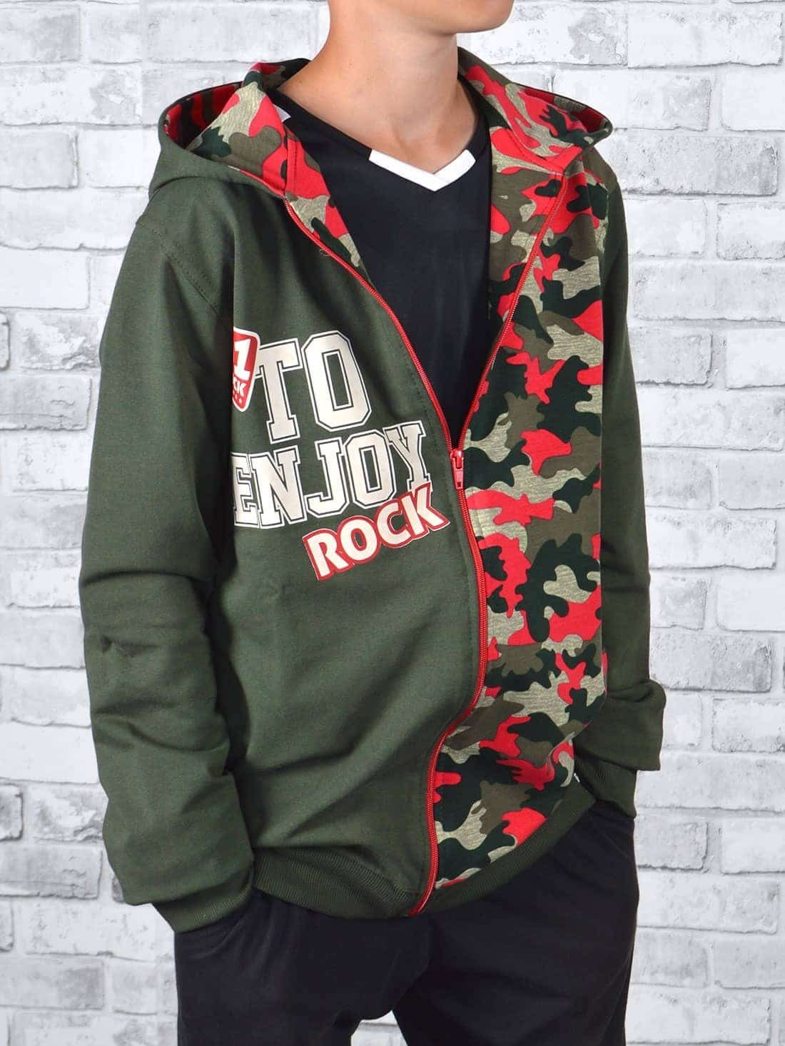 mit Sweatjacke casual (1-tlg) Olivegrün Jungen Kapuzensweatjacke Kapuze BEZLIT