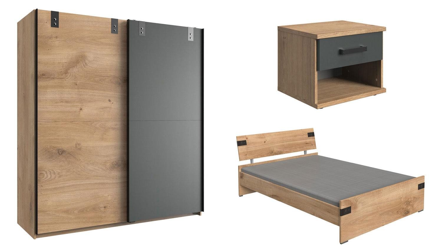Wimex Jugendzimmer-Set Jugendzimmer 2 Liverpool Kinderzimmer Eiche graphit 3-tlg, (3-tlg) – Bild 5 von 5