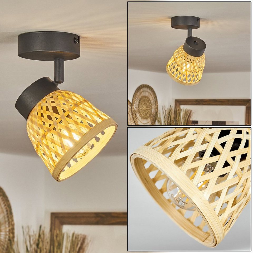 hofstein Deckenleuchte »Meretto« Deckenlampe aus Metall/Rattan in  Schwarz/Natur, ohne Leuchtmittel, mit verstellbarem Gitter-Optik, mit  Lichteffekt, E14