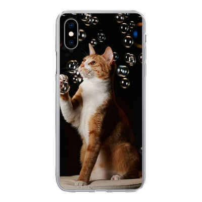 MuchoWow Handyhülle Rote Katze mit Blasen, Handyhülle Apple iPhone Xs, Smartphone-Bumper, Print, Handy