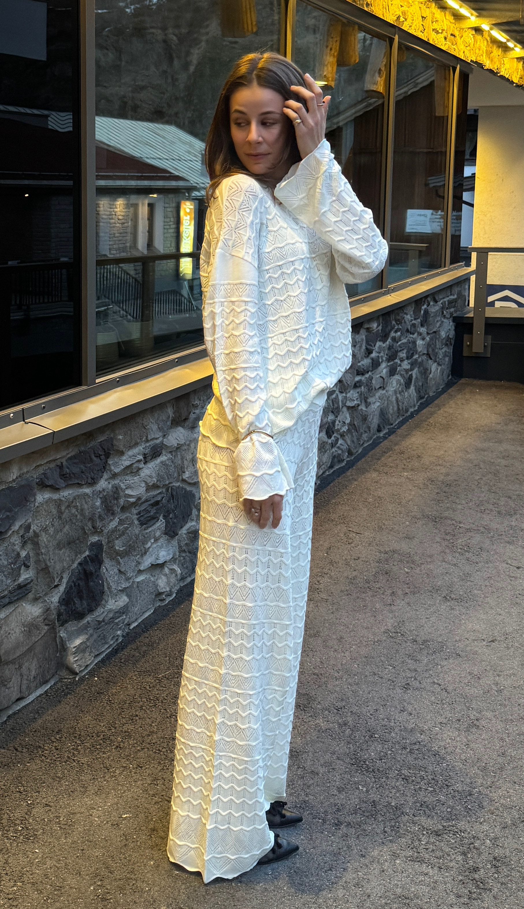 Zuckerwatte Strickhose Ajourstrick mit weitem Bein günstig online kaufen