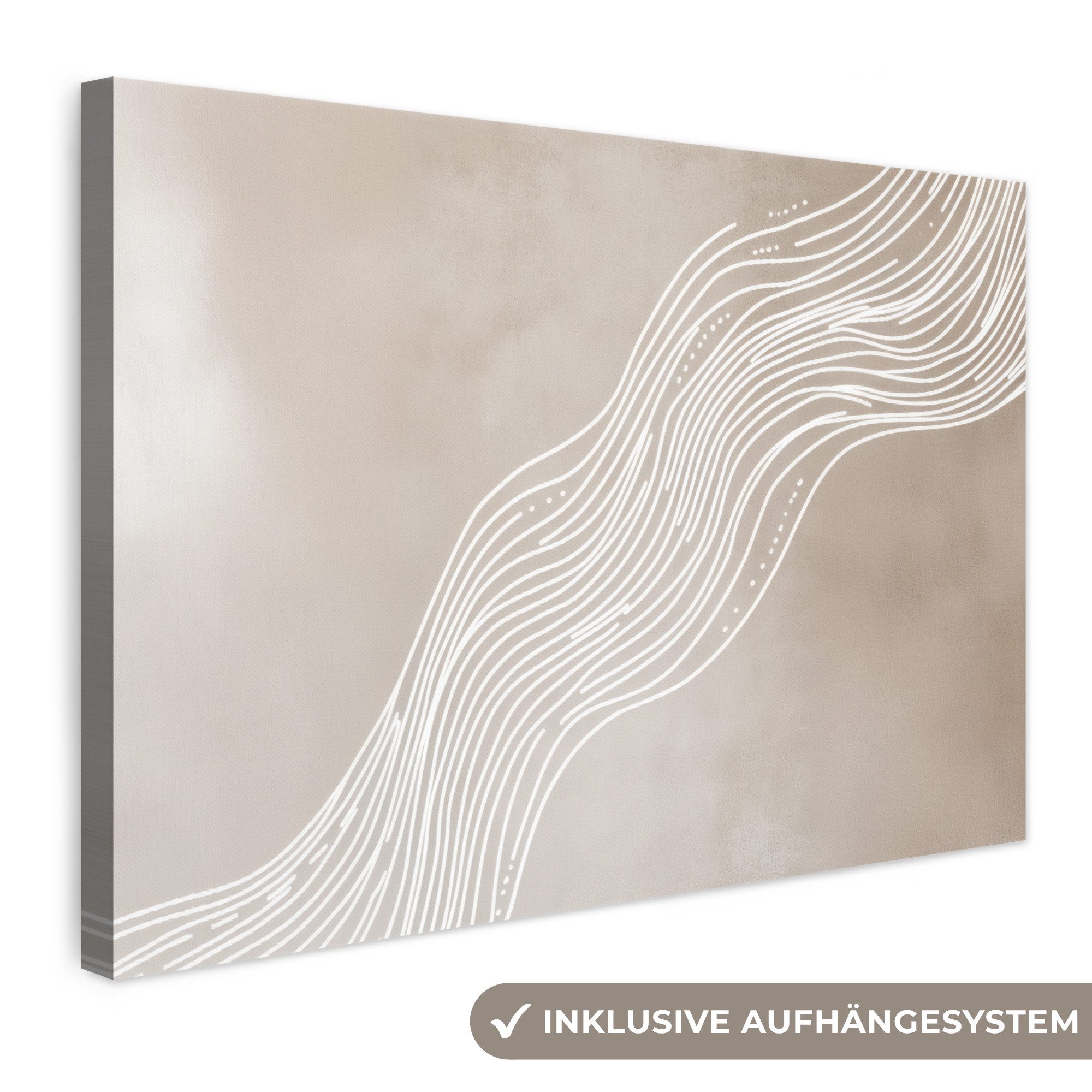 OneMillionCanvasses® Leinwandbild Wellenlinien - Fließend - Sandfarben, Fotodruck (1 St), Leinwand Bilder Klein, Wand Dekoration Aesthetic 30x20 cm