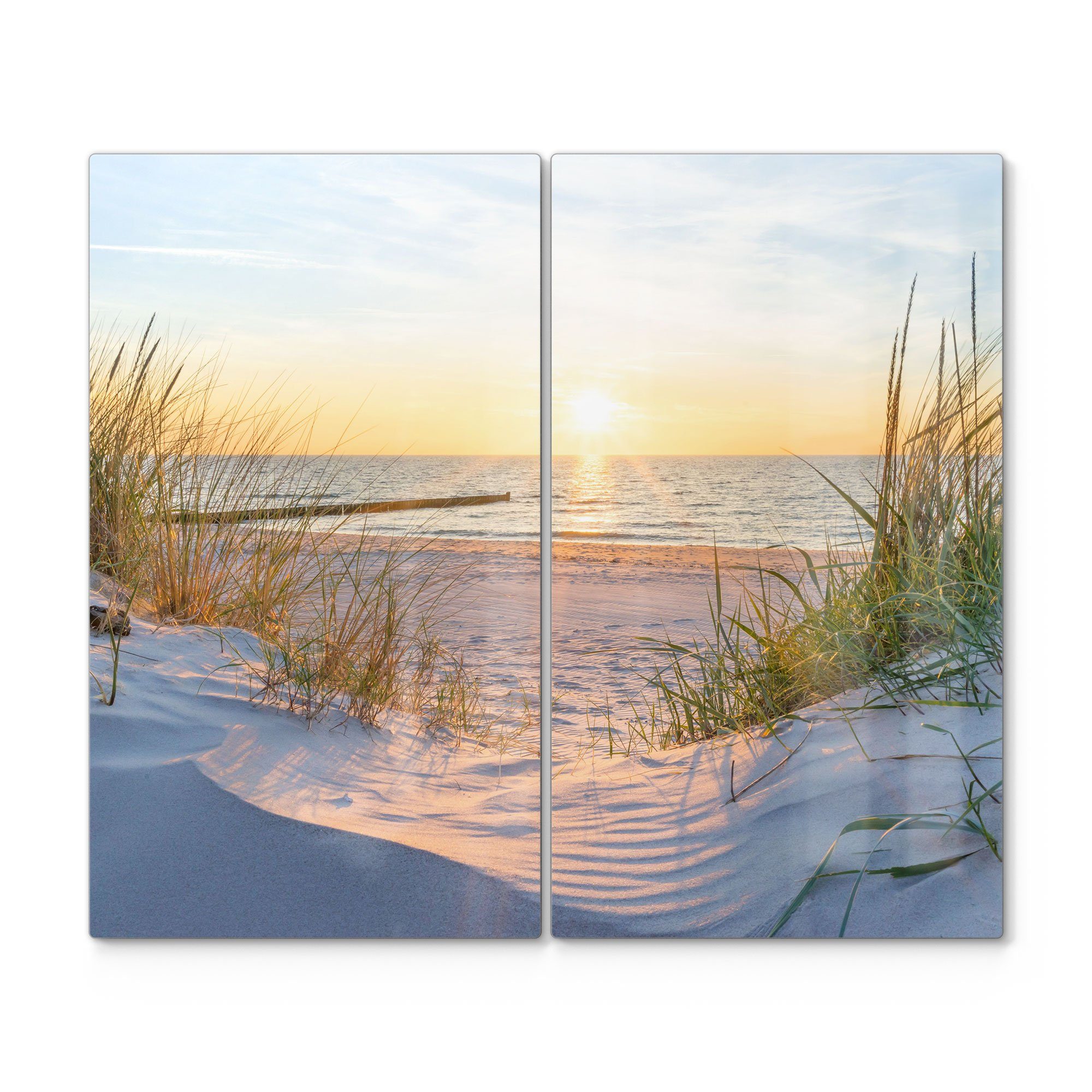 DEQORI Herdblende-/Abdeckplatte 'Abendsonne an der Ostsee', Glas, (2 tlg), Glas Herdabdeckplatte Ceranfeld Herd
