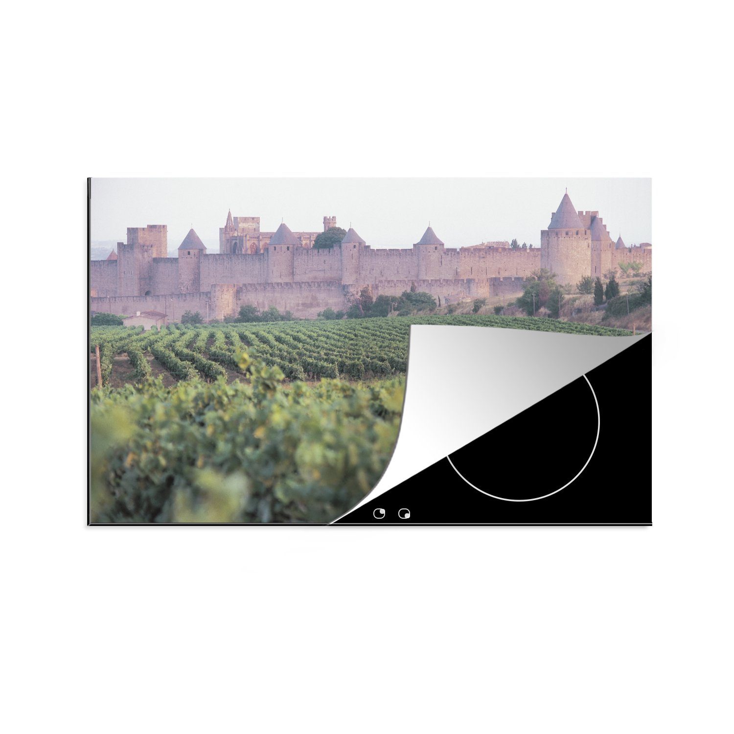MuchoWow Herdblende-/Abdeckplatte Carcassonne - Wein - Schloss, Vinyl, (1 tlg), 81x52 cm, Induktionskochfeld Schutz für die küche, Ceranfeldabdeckung