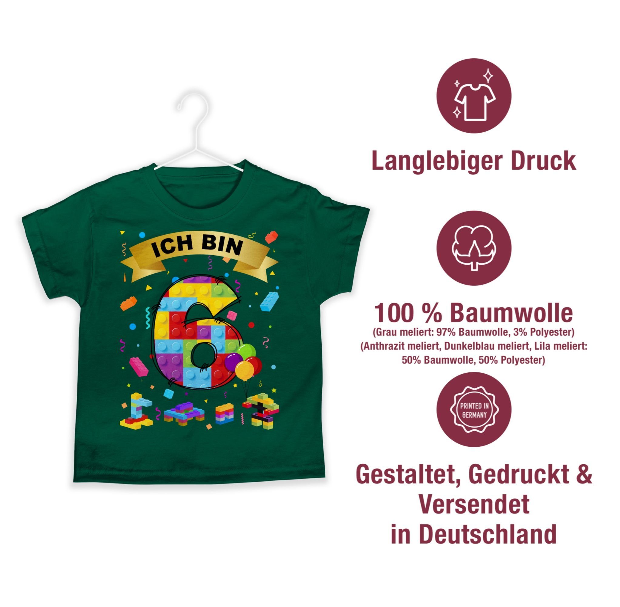 Bausteine 02 6 T-Shirt Tannengrün Ich bin Shirtracer Geburtstag 6.