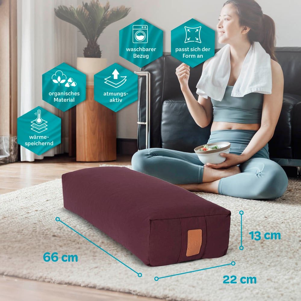 #DoYourYoga Yogakissen Yoga Bolster Paravati, gefüllt mit Bio-Buchweizenschalen,Yogakissen 67x22x13cm