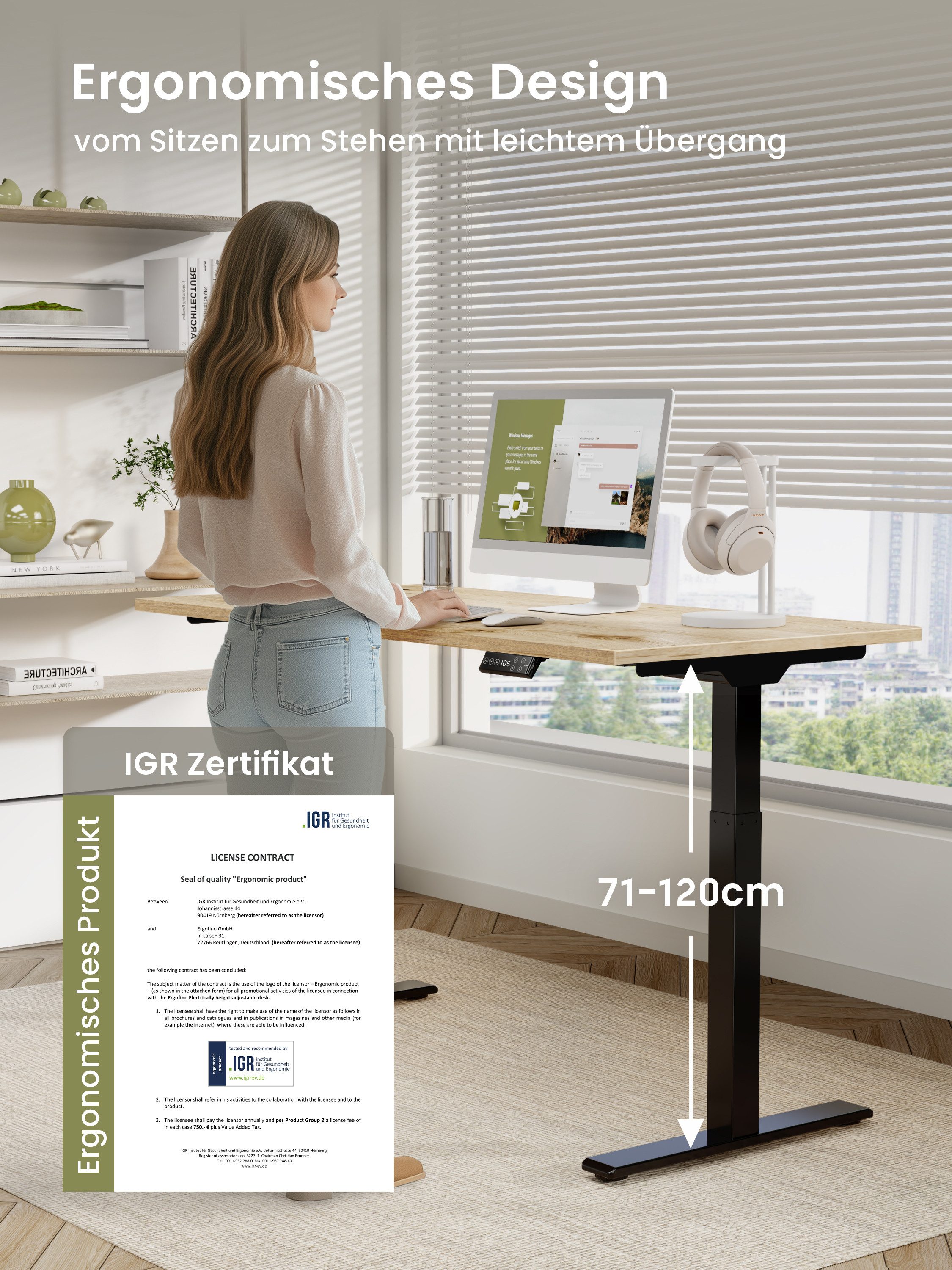 ERGOFINO Schreibtisch DT20LT höhenverstellbarer Schreibtisch (180x80 cm, 2 günstig online kaufen
