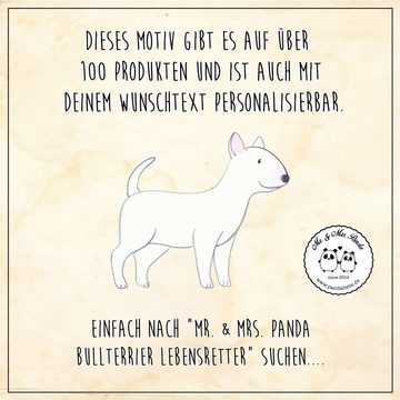 Mr. & Mrs. Panda Vorratsglas L 870ml Bullterrier Lebensretter - Grau Pastell - Geschenk, Hund, Lec, Premium Glas, (1-tlg), Nachhaltige Lagerung