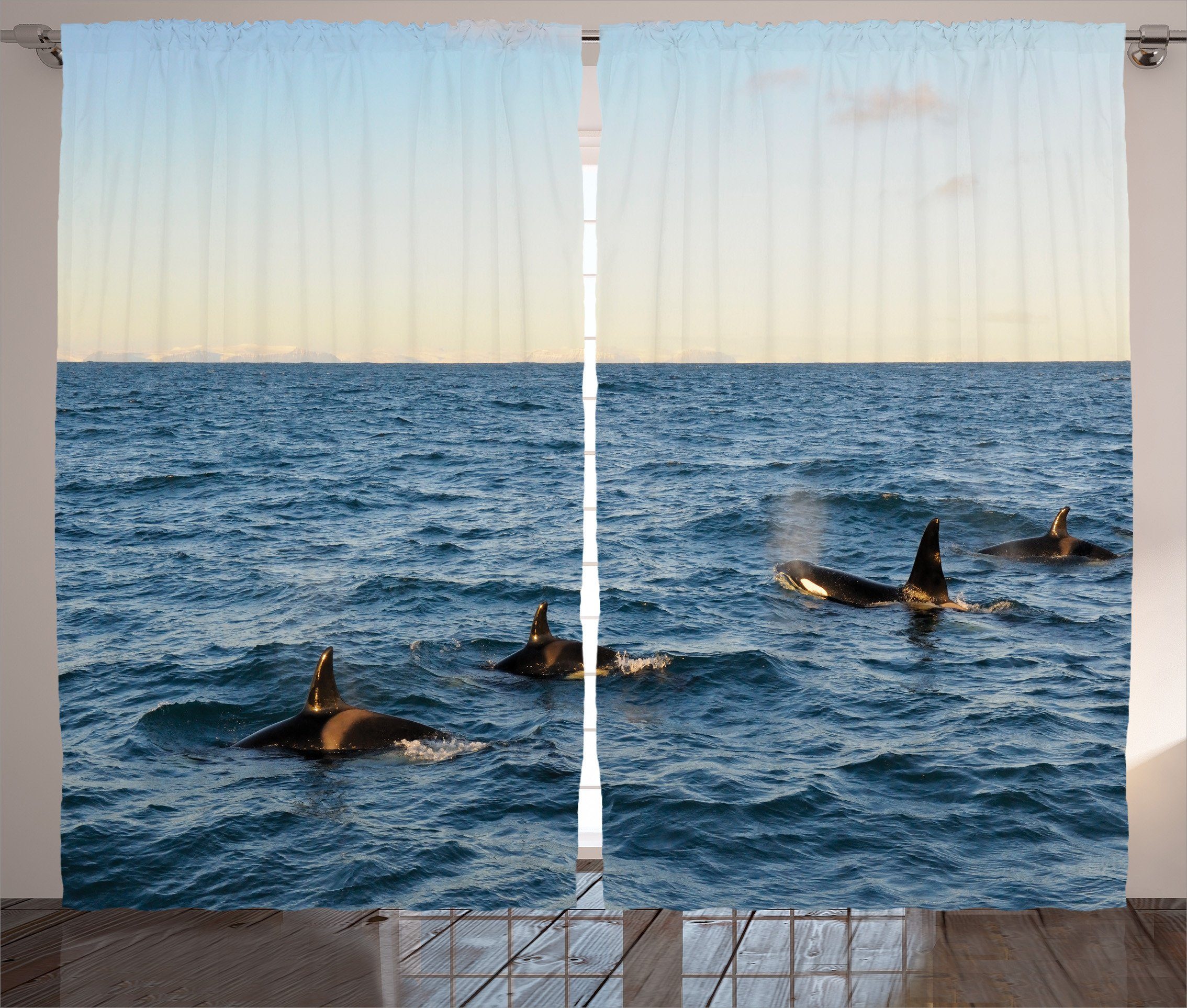 und Gardine in Vorhang SeOcean Schlafzimmer Wale Schlaufen Kräuselband Foto Abakuhaus, Haken, mit
