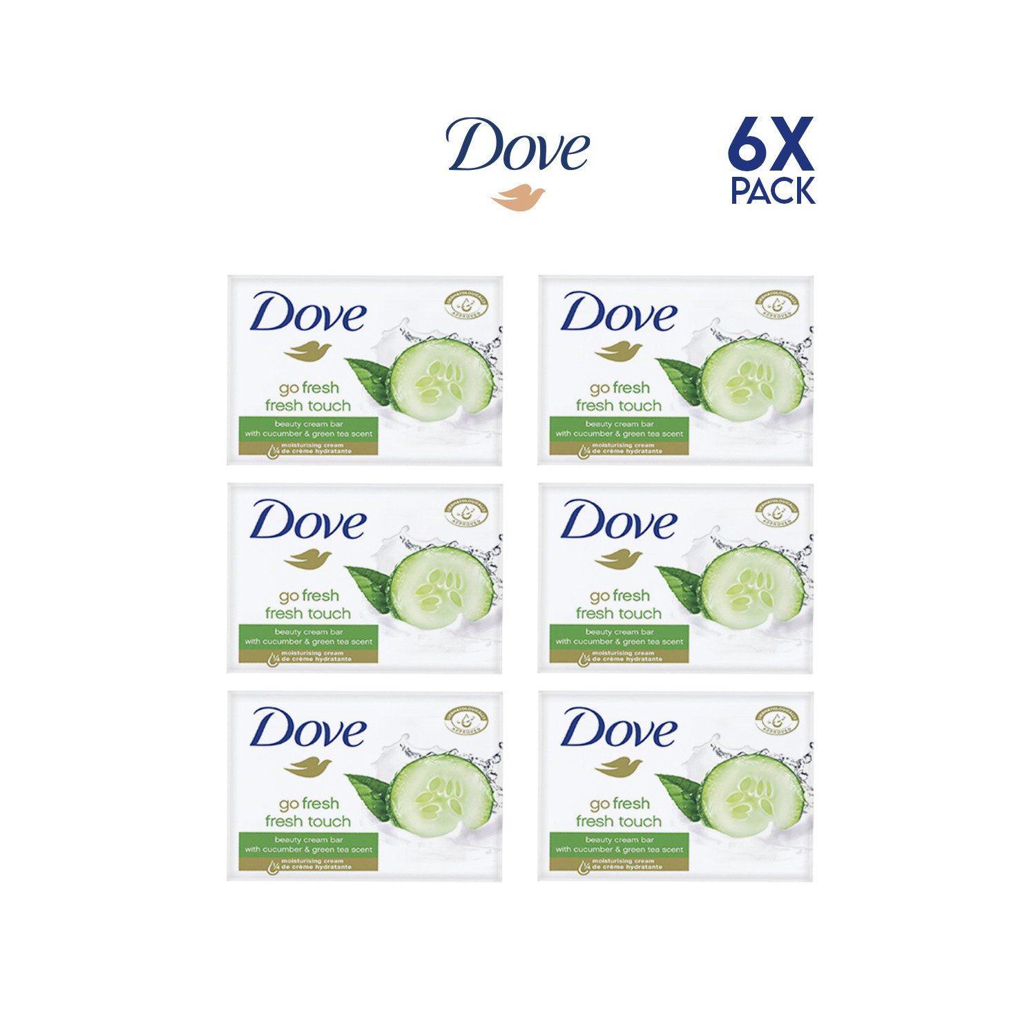 DOVE / UNILEVER Gesichtsseife Dove Fresh Beauty Cream Bar Gurke & Grüntee 90 g Seifenstück, 6-tlg., Für Hände, Gesicht und Körper, Erfrischender Gurken- & Grüntee-Duft