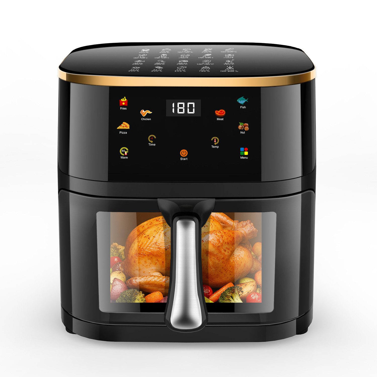 oyajia Heißluftfritteuse Air Fryer 9L XXL Heissluftfritteuse mit Sichtfenster, LED-Display, einstellbare Temperatur, 60-Minuten-Timer, Gesunde Friteuse ohne Öl, 1800 W