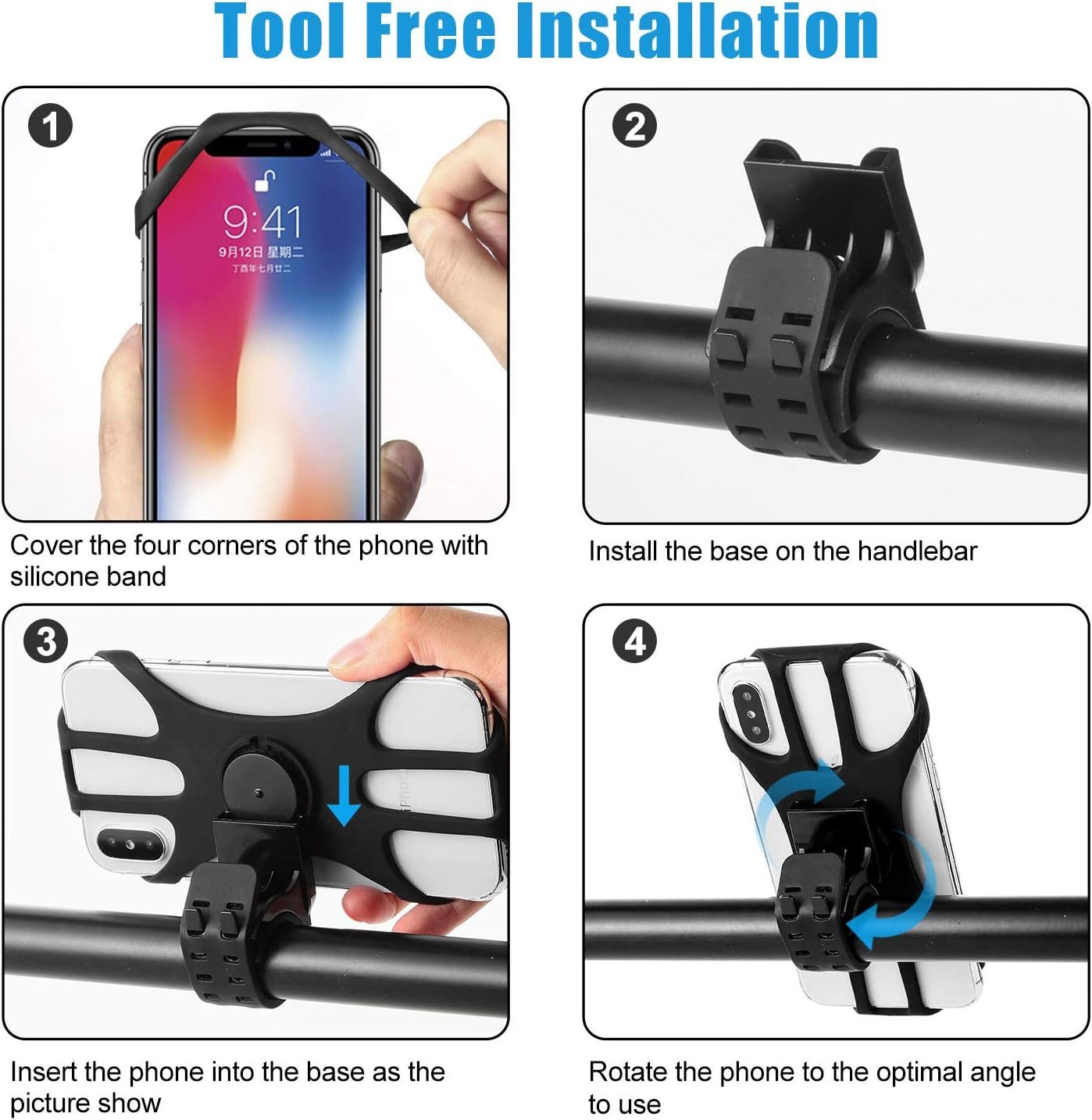 MOSUO Handy-Halterung Handyhalterung Fahrrad, Universal Halterung Silikon 360°Drehbarer – Bild 4 von 4
