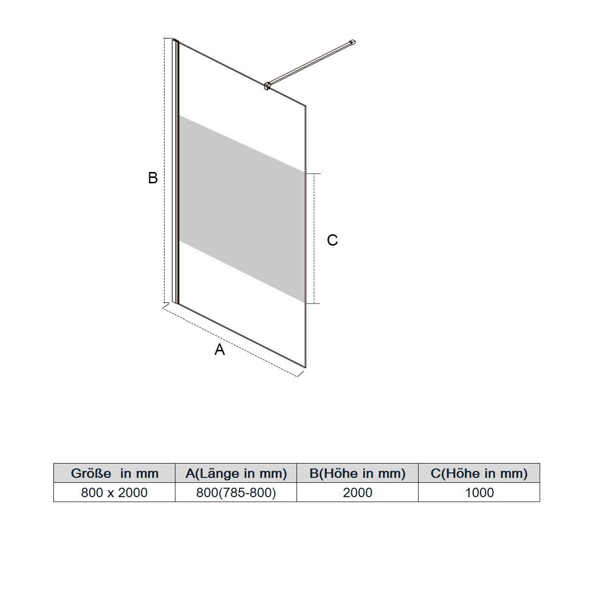 SONNI Walk-in-Dusche Walk in Duschwand Duschabtrennung 80-140 x 200cm, 8mm Einscheibensicherheitsglas mit Nano Beschichtung, teilsatiniert mit Stabilisator