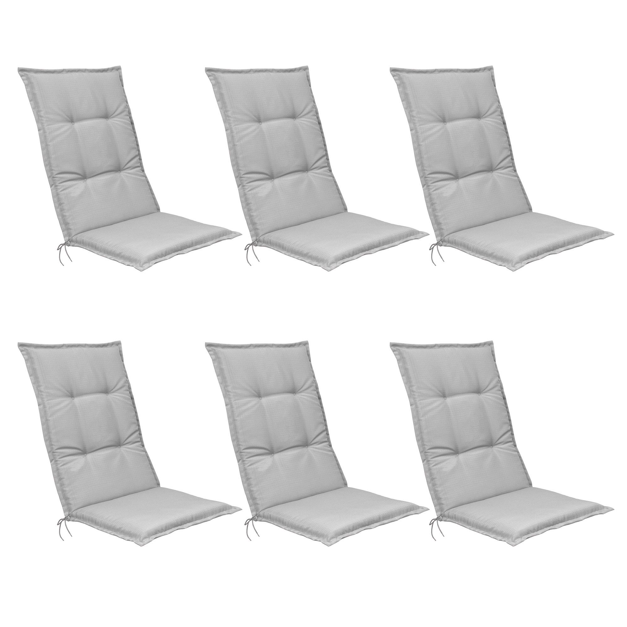 Beautissu Hochlehnerauflage 6er Set Hochlehner Set Base HL Sitzkissen, 120x50x6cm Hellgrau, Hochlehner Rückenkissen Stuhlkissen für Gartenstühle Sitzpolster