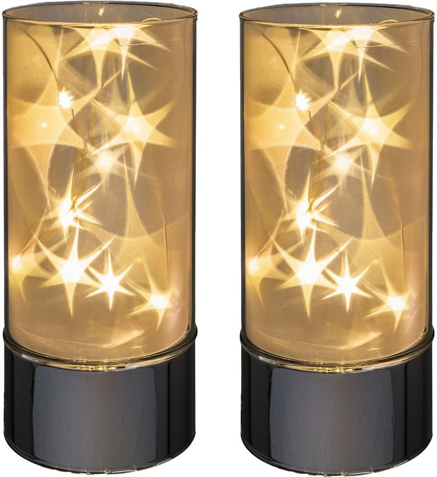 Creativ home LED Dekolicht Weihnachtsdeko, LED fest integriert, aus Glas, 2er  Set, mit Sterneffekt, Sorgt für eine stimmungsvolle Atmosphäre