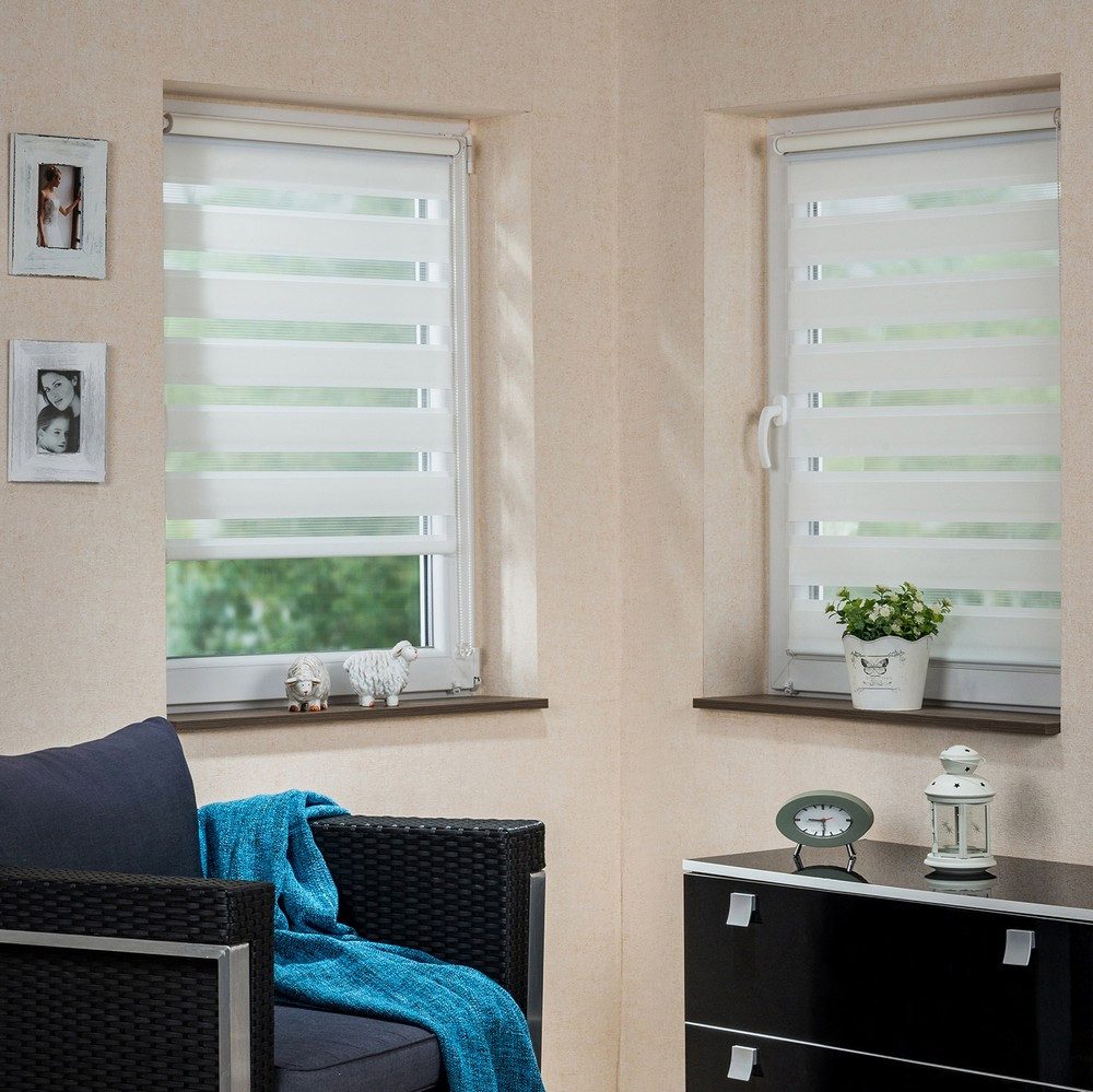 Doppelrollo, MDEKOR, Pflegeleichtes Rollo, stufenlos verstellbar, einfache Montage, Weiß 42x150 cm