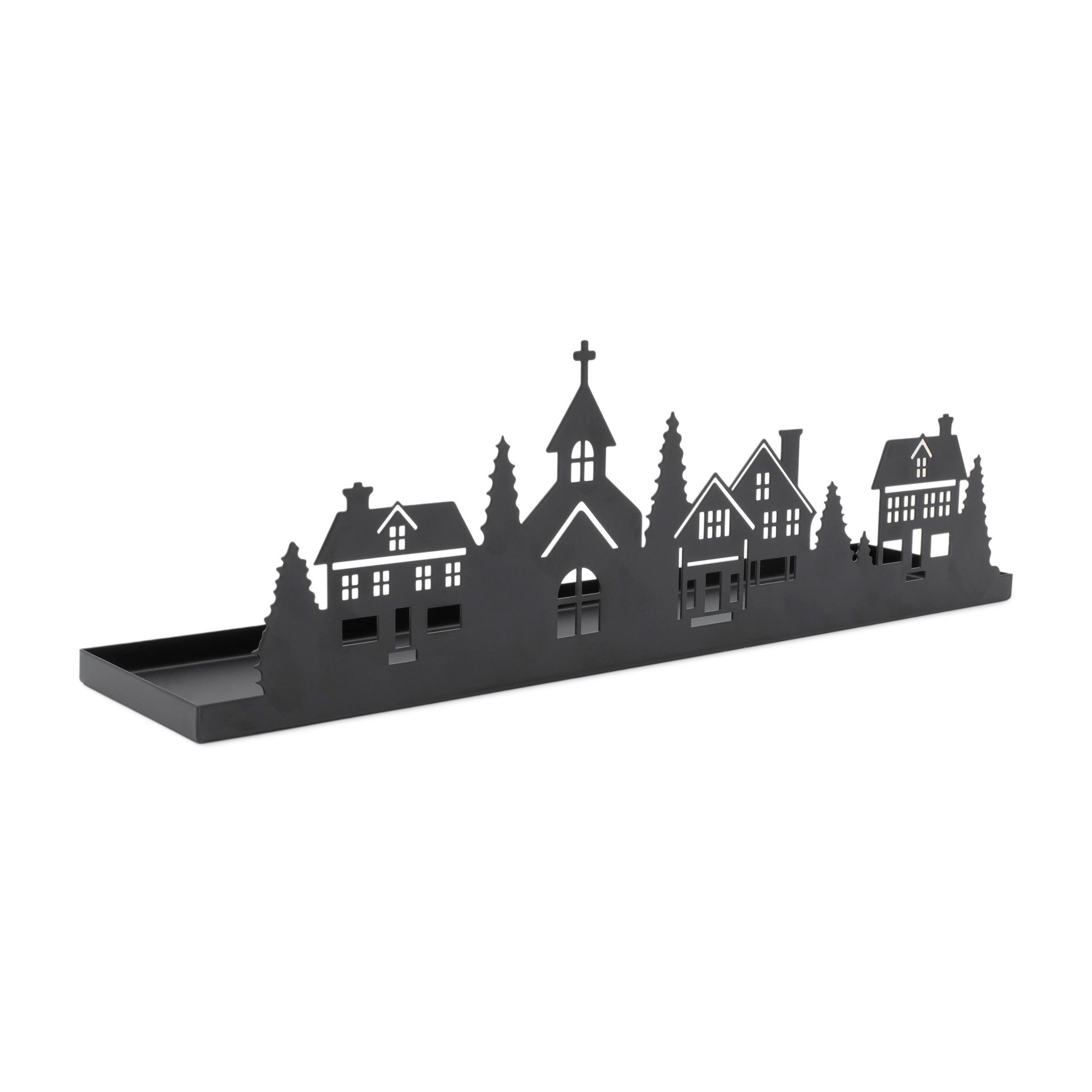Kerzentablett Metall Kerzentablett Häuserzeile schwarz - 35 x 10 cm