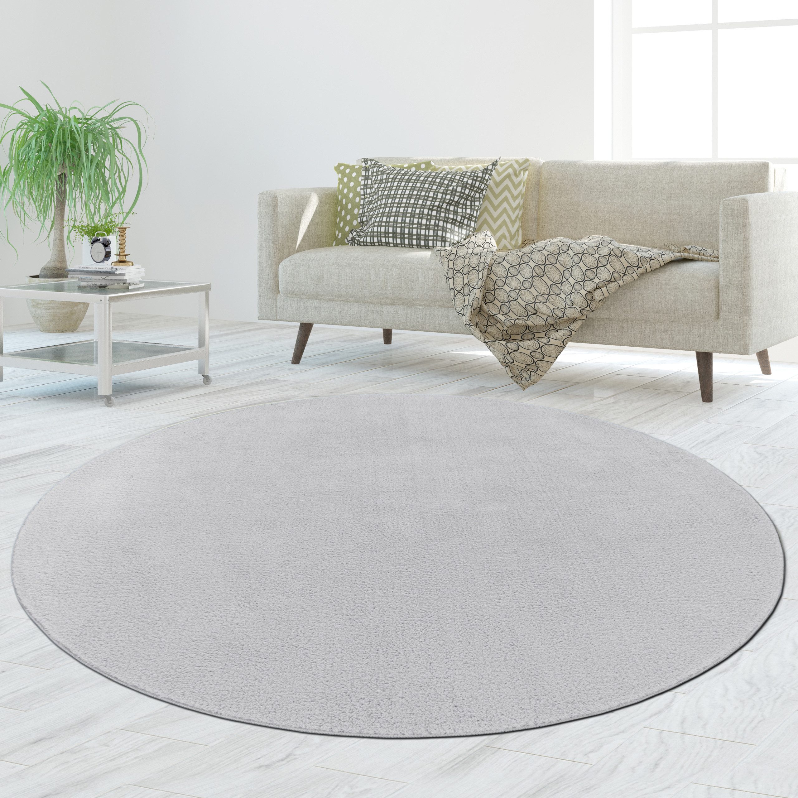 TeppichHome24 Teppich Teppich silber weich dekorativ pflegeleicht, rund
