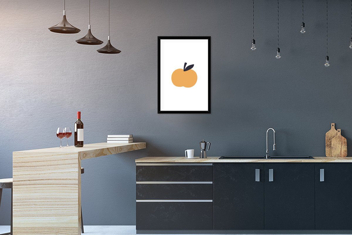 MuchoWow Poster Boho - Apfel - Kind - Obst, (1 St), mit Rahmen, Kunstdruck, Gerahmtes Poster, Schwarzem Bilderrahmen