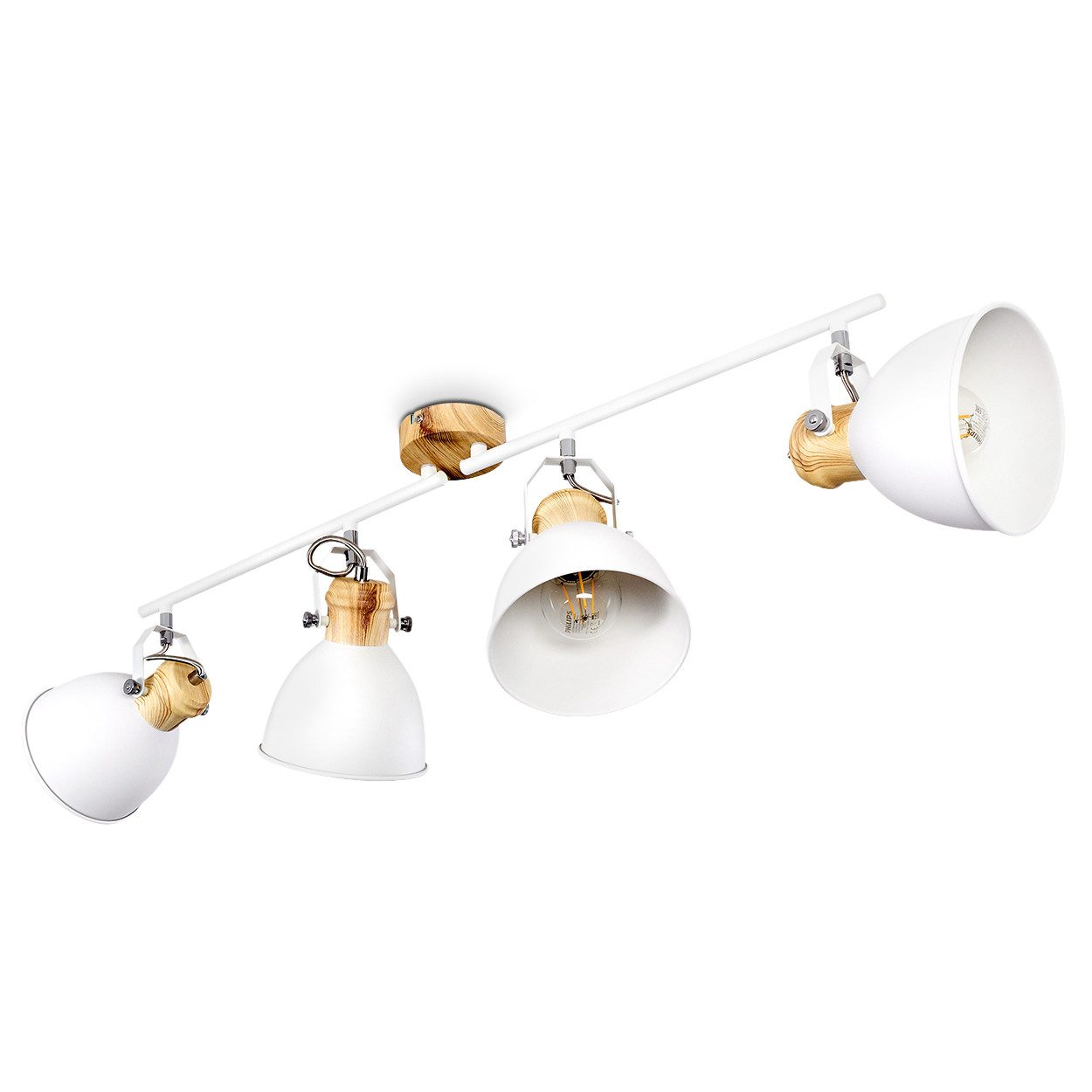 hofstein Deckenleuchte »Verago« Deckenlampe aus Metall in Weiß/Holzoptik, ohne Leuchtmittel, mit verstellbaren Прожекторыn, 4xE27, Spot im Retro/Vintage Design