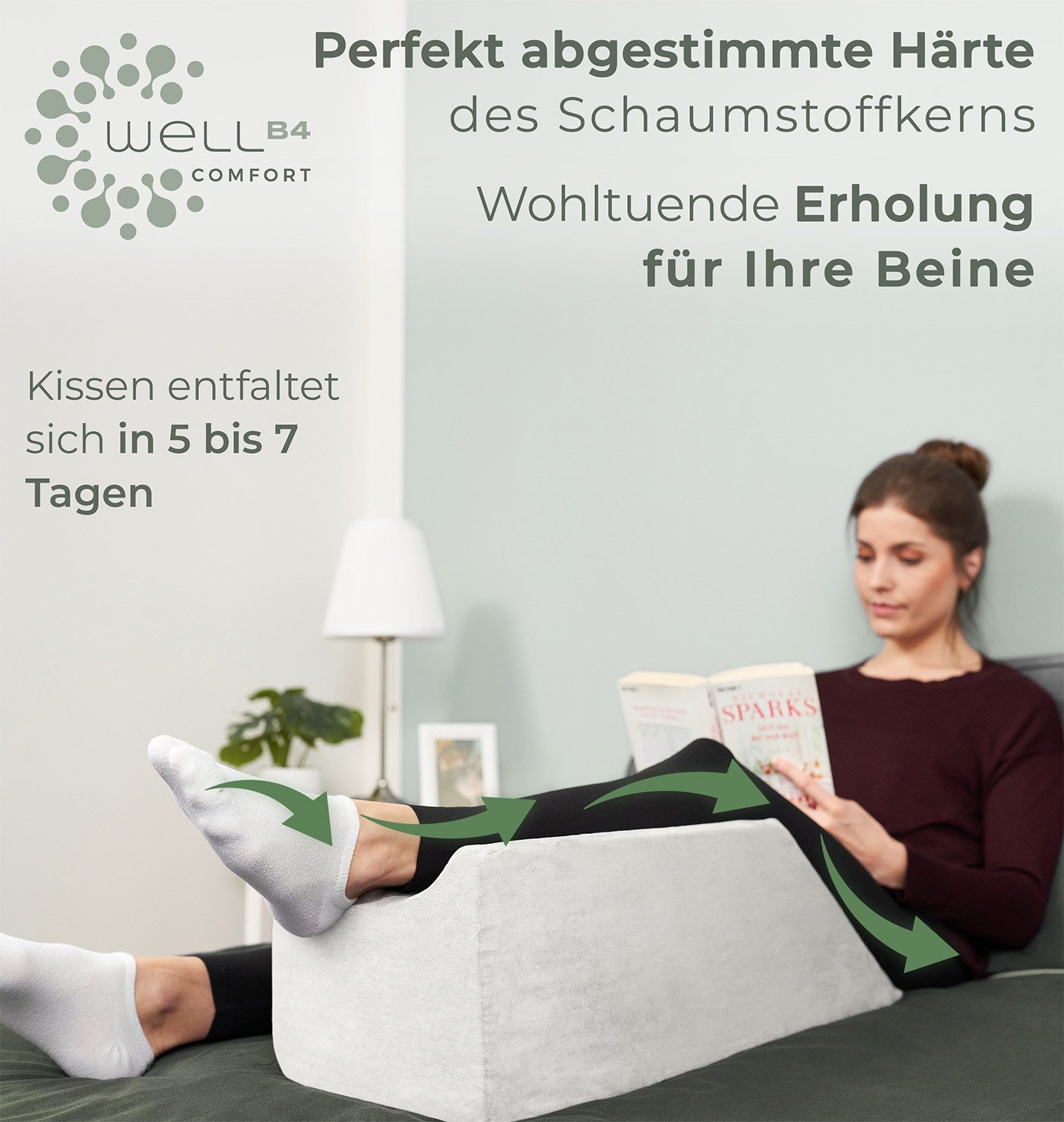 Well B4 Venenkissen zum Beine hochlagern - Beinhochlagerungskissen Beinauflage Keilkissen, Stützkissen für Beine & Knie ideal als Lymphkissen und Venenkeil