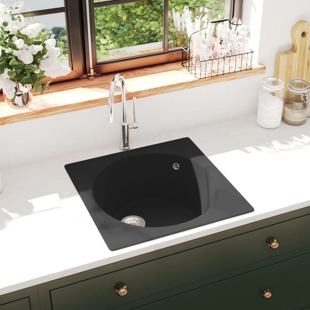 Granitspüle Küchenspüle mit Überlauf Schwarz cm 48/48 Granit, vidaXL