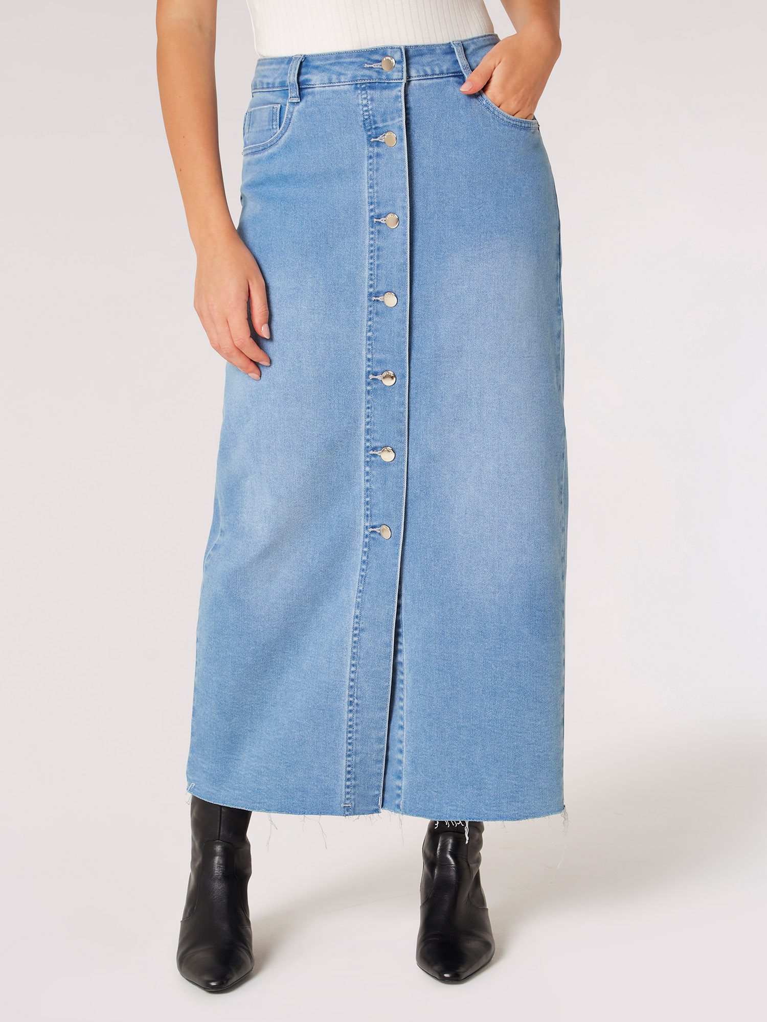 Apricot Midirock Midi Button Through Denim günstig online kaufen