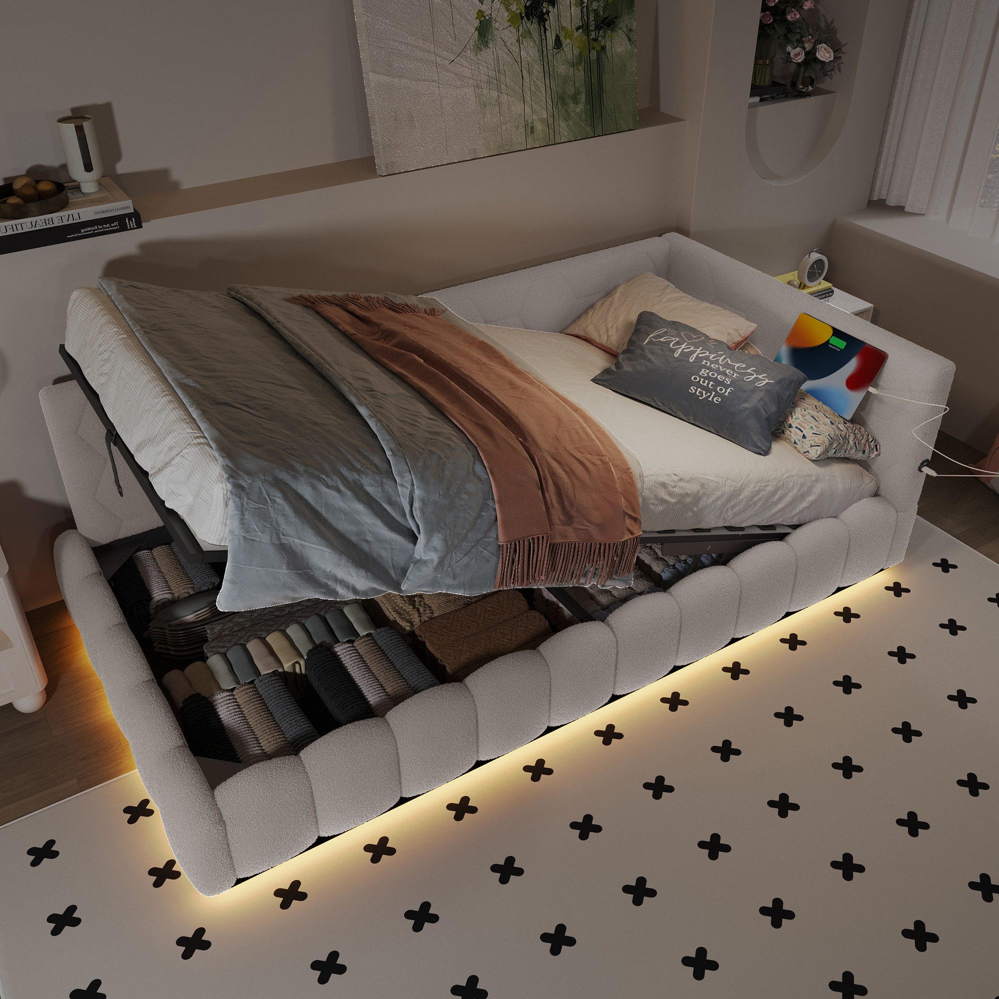 MODFU Schlafsofa Polsterbett mit LED, USB günstig online kaufen