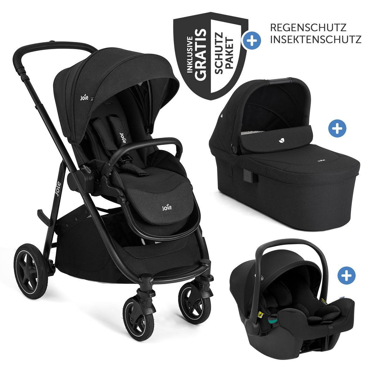 Joie Kombi-Kinderwagen Versatrax Set - Raven, 3in1 Kinderwagen Buggy mit Babywanne, Sportsitz, Babyschale & Zubehör
