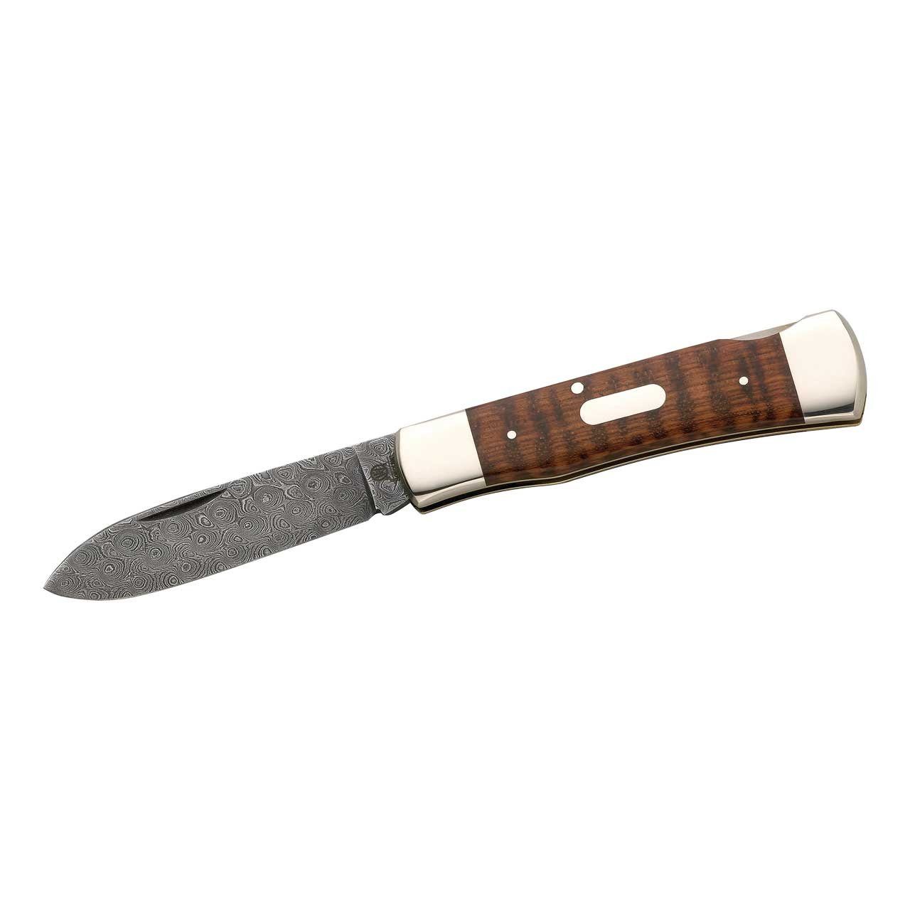 Hartkopf Taschenmesser Schlangenholz-Griff, Neusilber-Backen, Gravurplättchen, Hartkopf-Solingen Taschenmesser, 300-lagiger Rosendamast