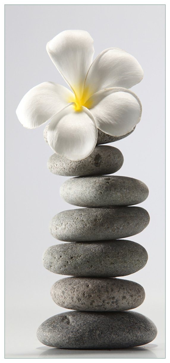 Wallario Türtapete Blume auf gestapelten Steinen, glatt, ohne Struktur