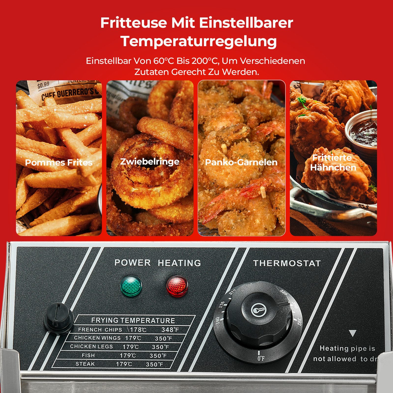 FOHERE Kaltzonenfritteuse Fritteuse mit Fettauffangbehälter, 21,6L große Doppelfritteuse mit Frittierkorb, 3400 W