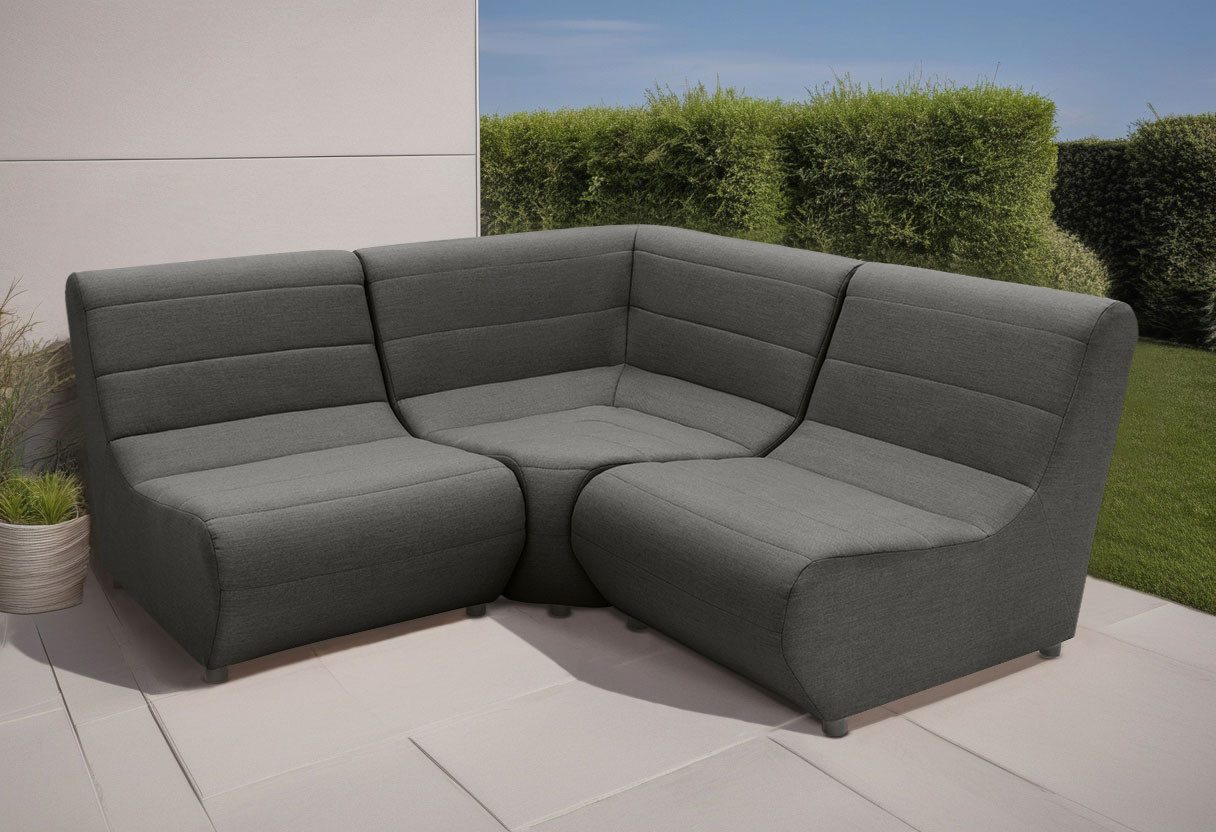 DOMO collection Ecksofa Soleil, pflegeleichter und wetterfester Bezug, Outdoor, besonderes Design und Formgebung, individuell erweiterbar
