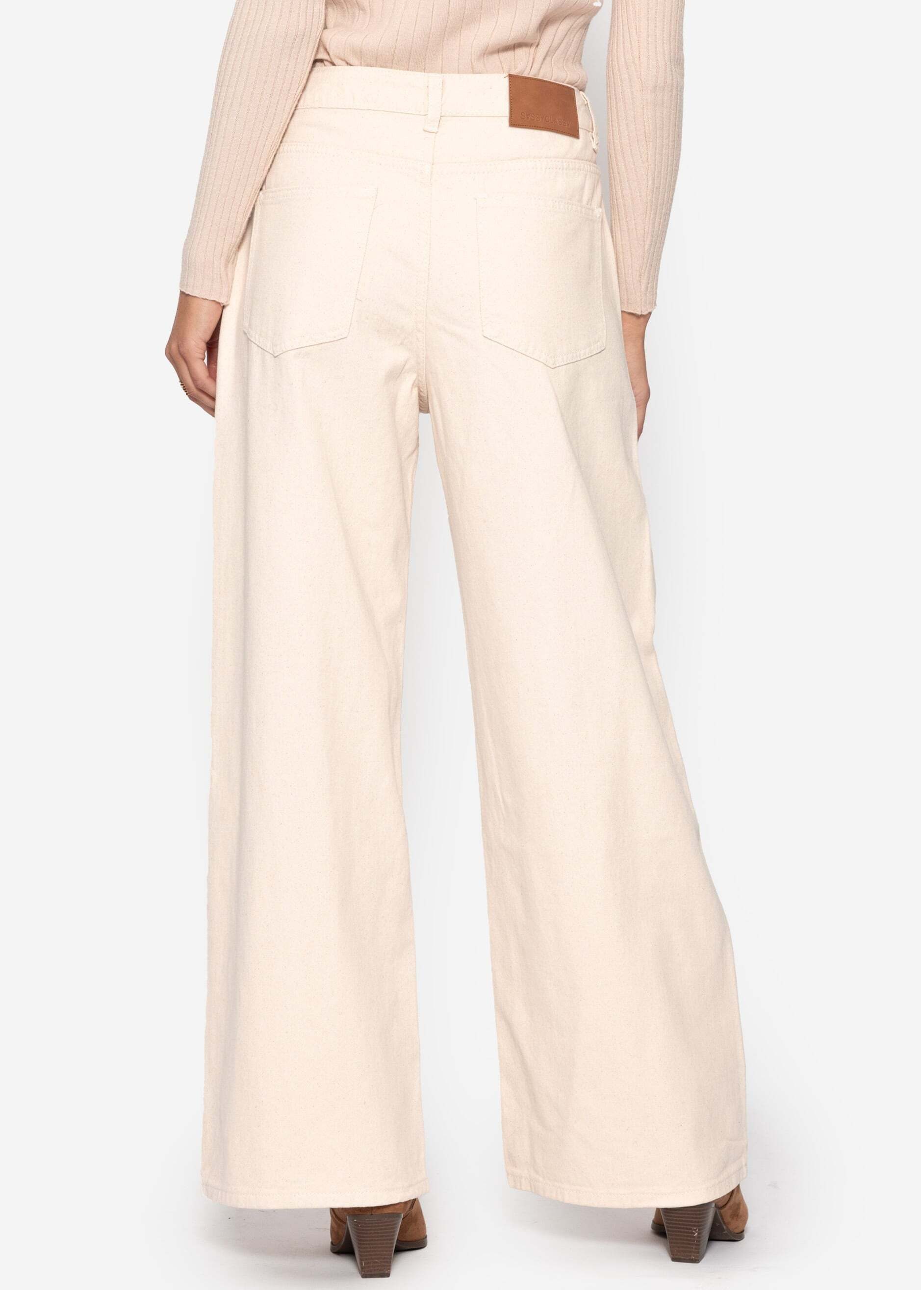 SASSYCLASSY 5-Pocket-Jeans Wide Leg Jeans mit hohem Bund für Damen Jeans im 5-Pocket-Stil aus Baumwolle Beige Offwhite Leo Schwarz Rosa – Bild 5 von 5