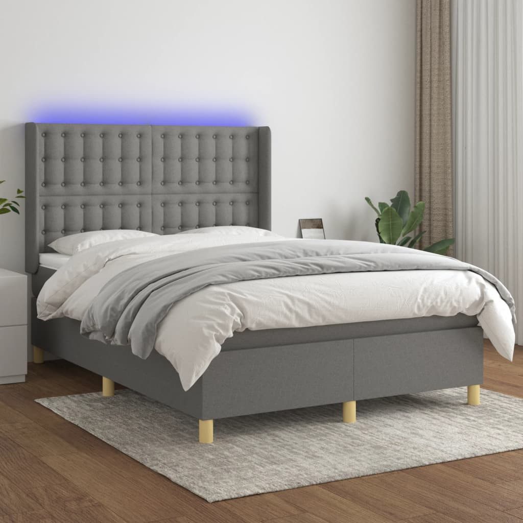 vidaXL Boxspringbett Boxspringbett mit Matratze LED Taupe 140x200 cm Stoff günstig online kaufen