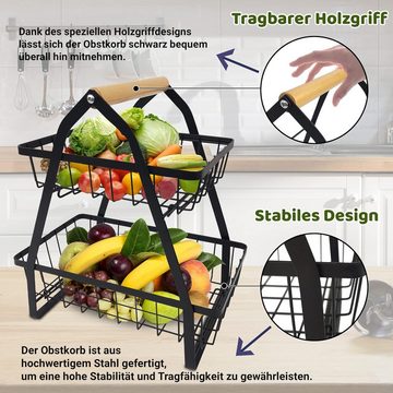 PFCTART Etagere 2-stöckiges Obstkorbgestell Obstschale aus Metall, (Aufbewahrungskorb für Küche, Lagerung, Obst, Gemüse), Zusammenklappbar