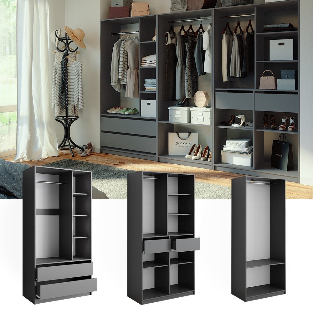 Vicco Kleiderschrank Elmo, Anthrazit, 100 x 200 cm 3er Set günstig online kaufen
