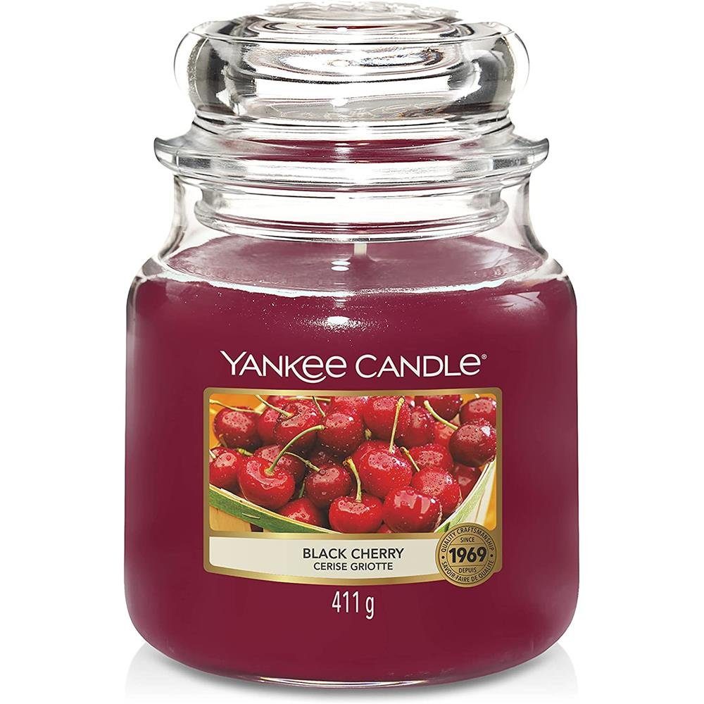 Yankee Candle Duftkerze Black Cherry 411 g (Duftkerze, 1-tlg., im Glas mit Deckel), Kirschduft, Brenndauer 75 Stunden, Stimmungskerze, Geschenkkerze
