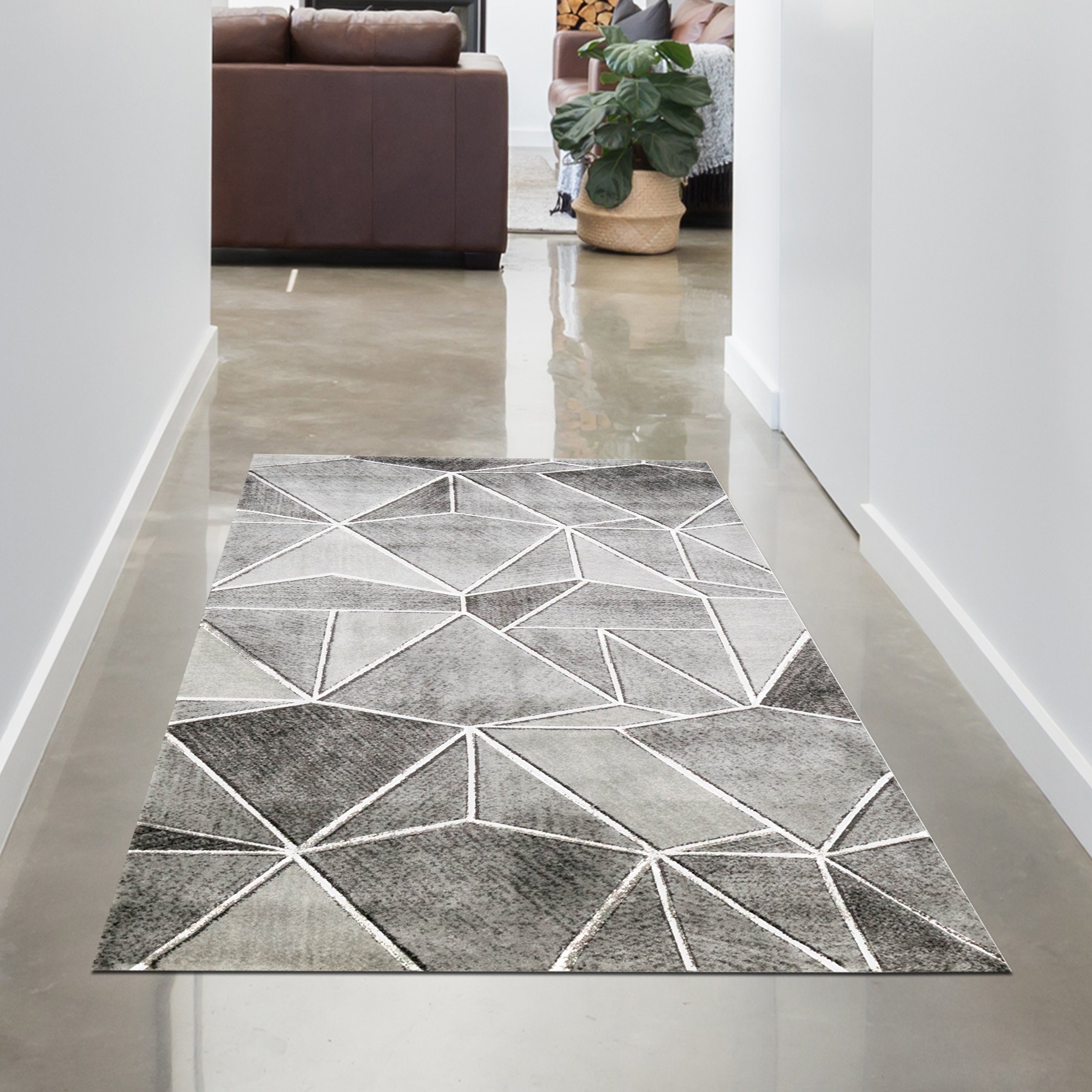 Carpetia Teppich Teppich Wohnzimmer Designerteppich geometrisches Muster grau, rechteckig, Höhe: 12 mm