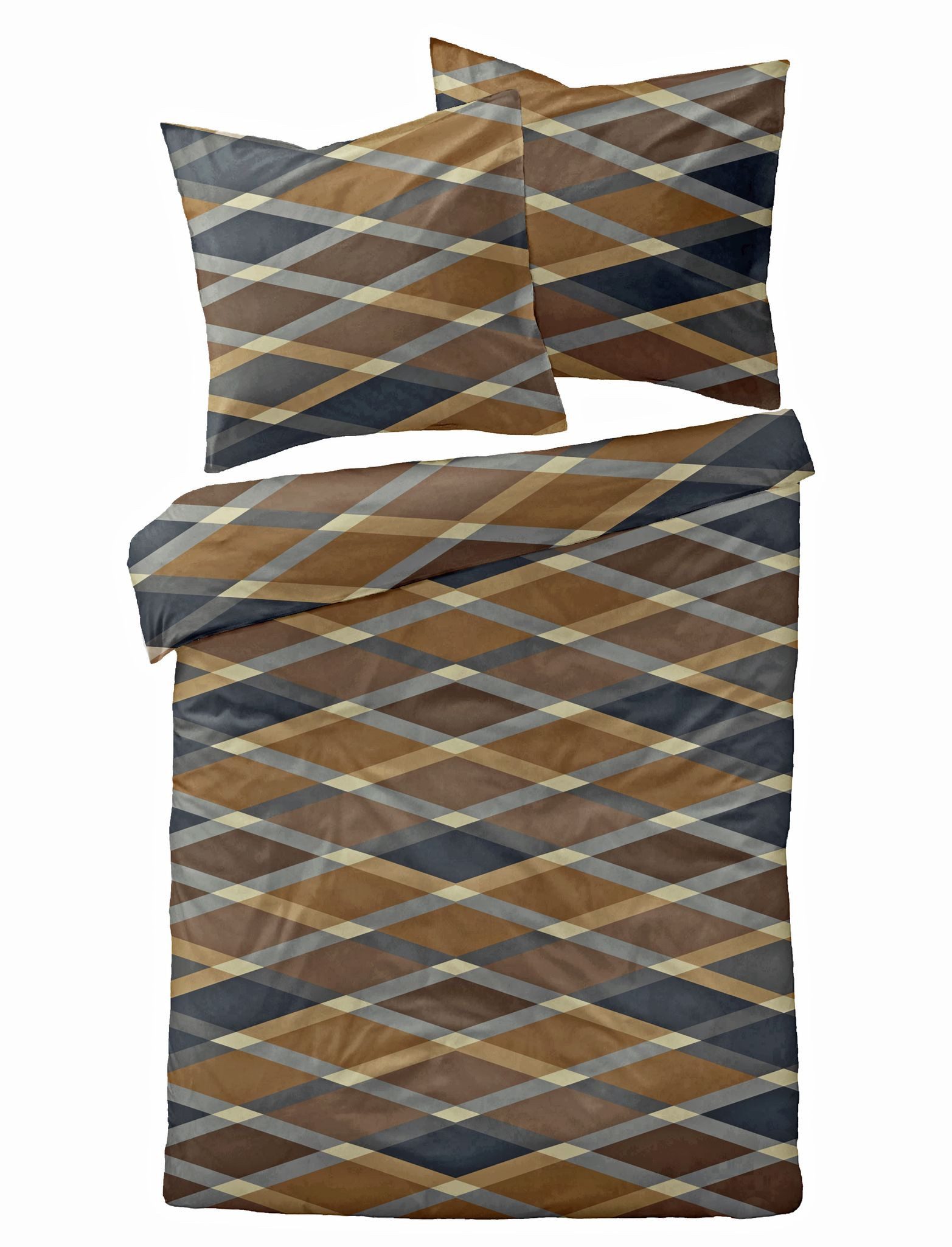 Dormisette Bettwäsche 135x200cm Raute Linien Braun Grau, Biber, 2 teilig, Edelbiber, mit Reißverschluss