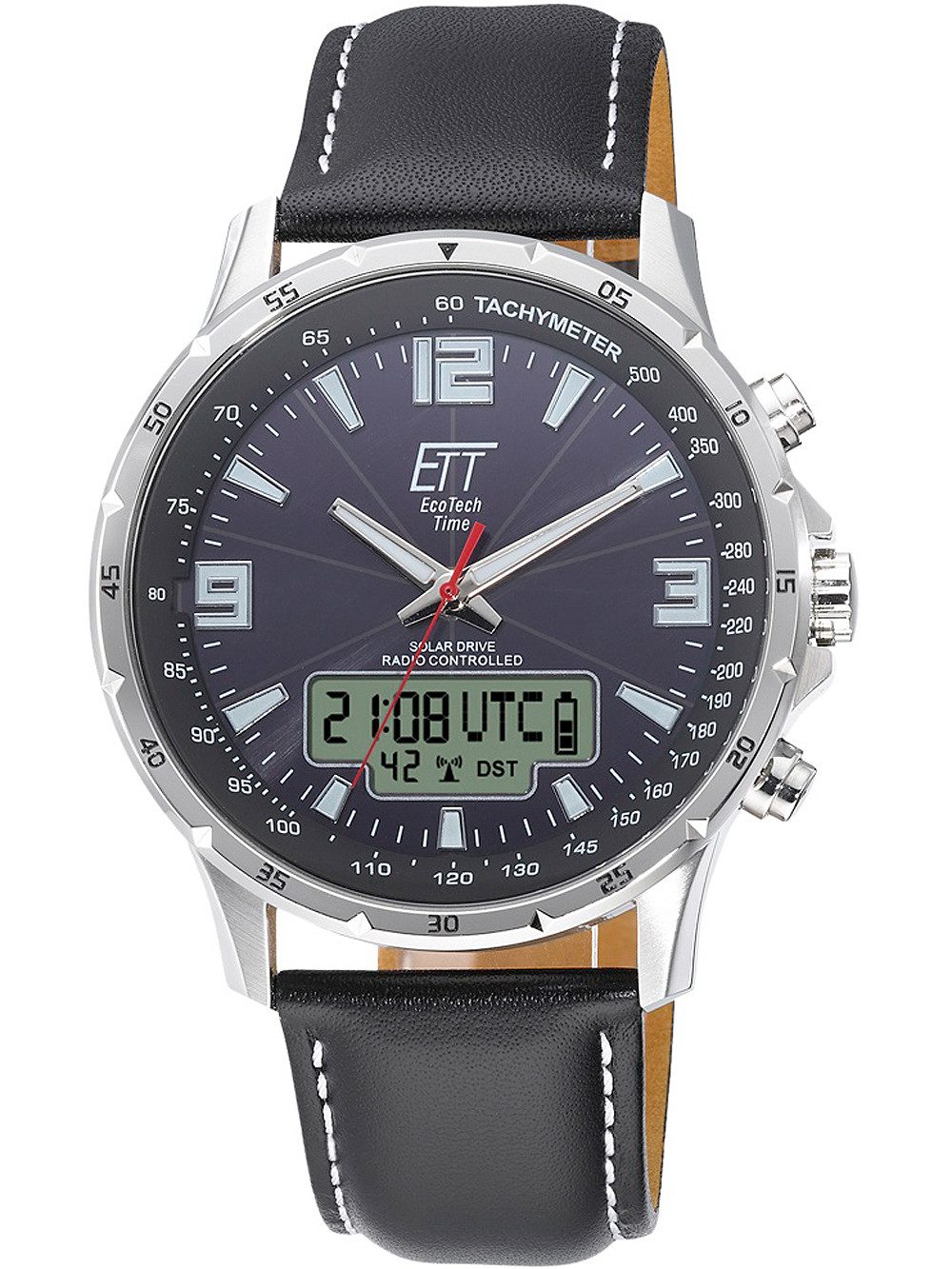 ETT Eco Tech Time Quarzuhr ETT EGS-11550-21L Solar Drive Funk Professional Herrenuhr 43mm 10ATM ETT EGS-11550-21L Solar Drive Funk Professional Herrenuhr 43mm 10ATM