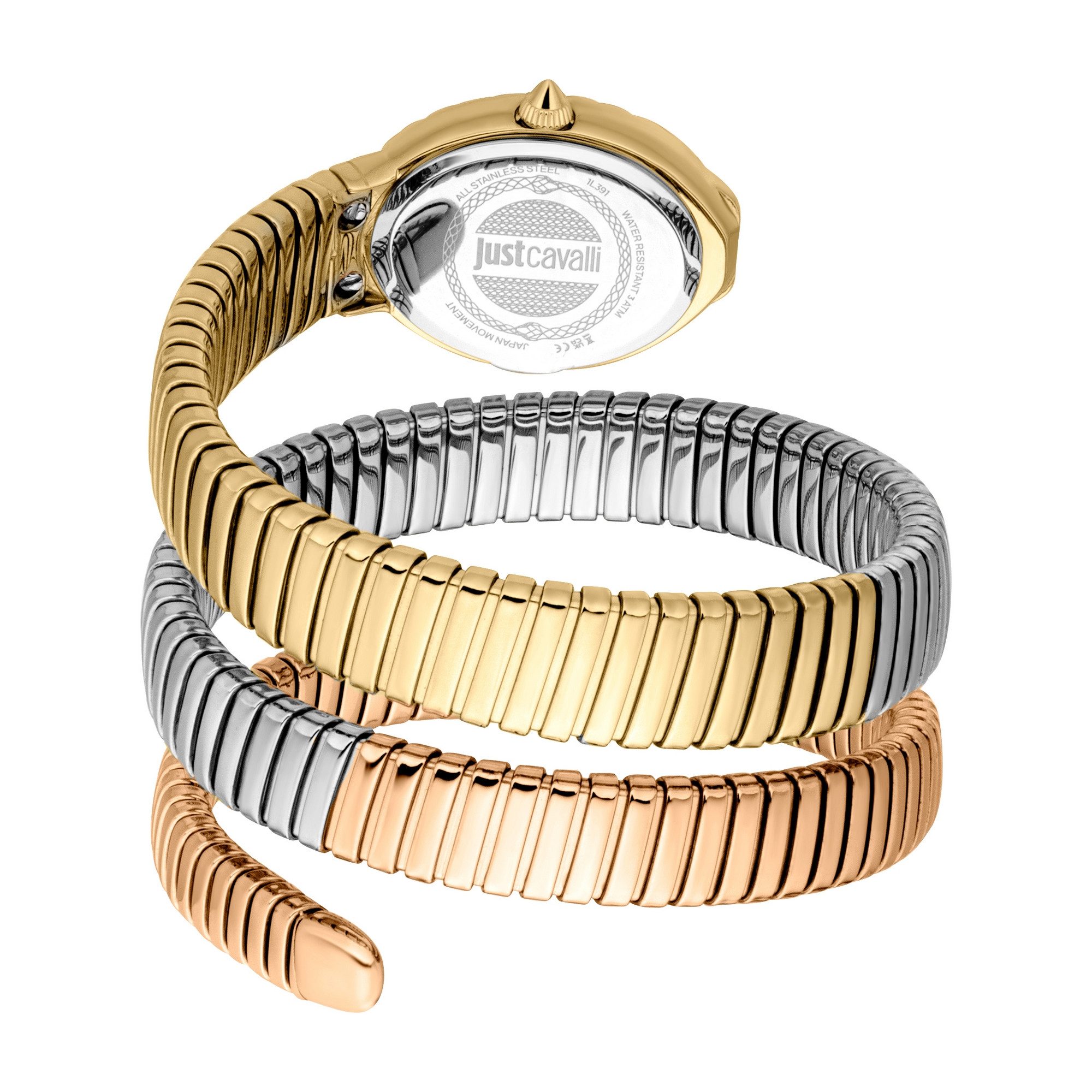 Just Cavalli Time Quarzuhr Signature Snake JC1L391M0065, Armbanduhr, Damenuhr, Edelstahlarmband, analog, Kristallsteine