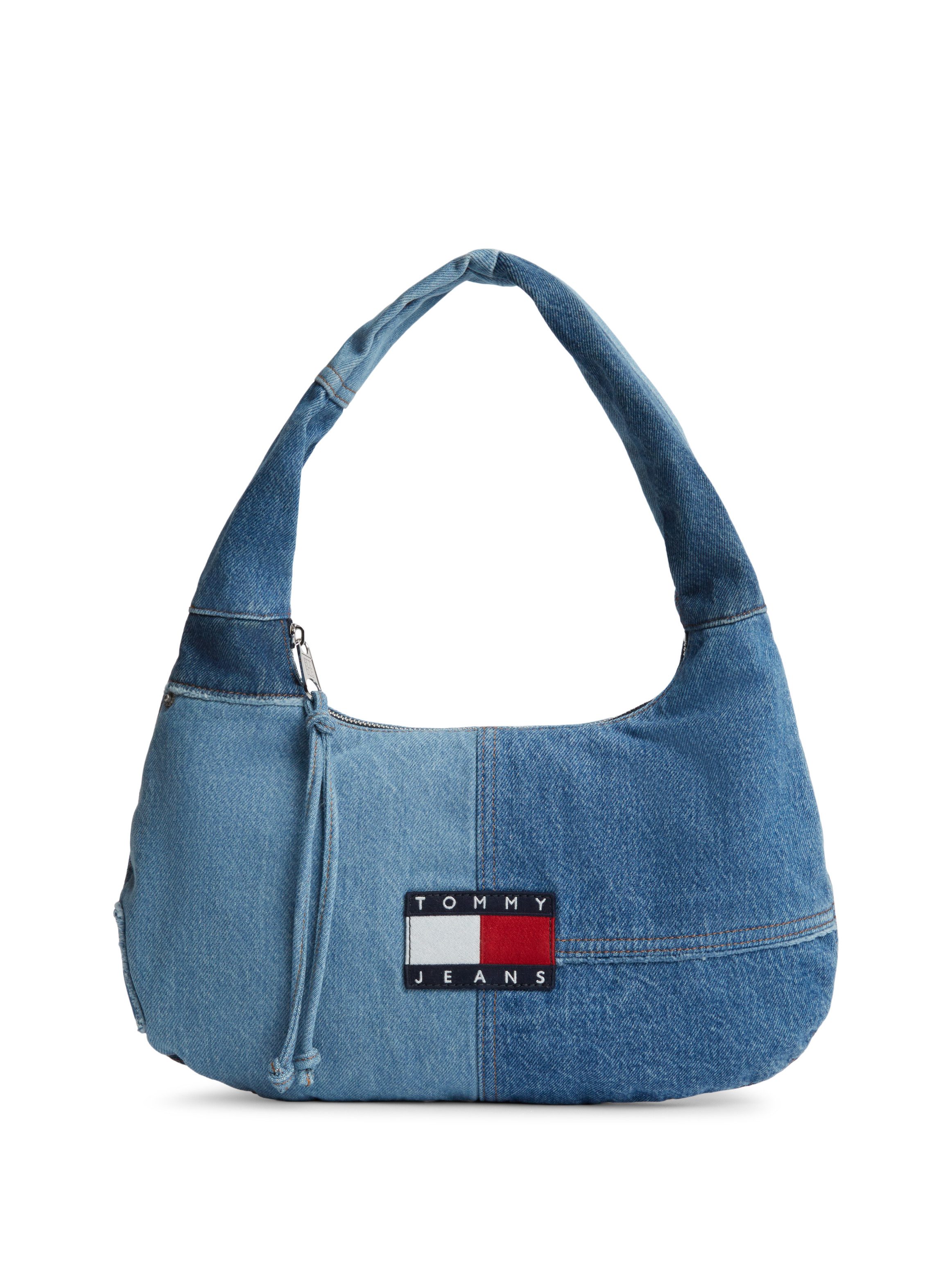 Tommy Jeans Schultertasche TJW DENIM PATCHWORK SHOULDER BAG, Damen Schultertasche, Umhängetasche, Cross-Body Bag im Jeans-Look