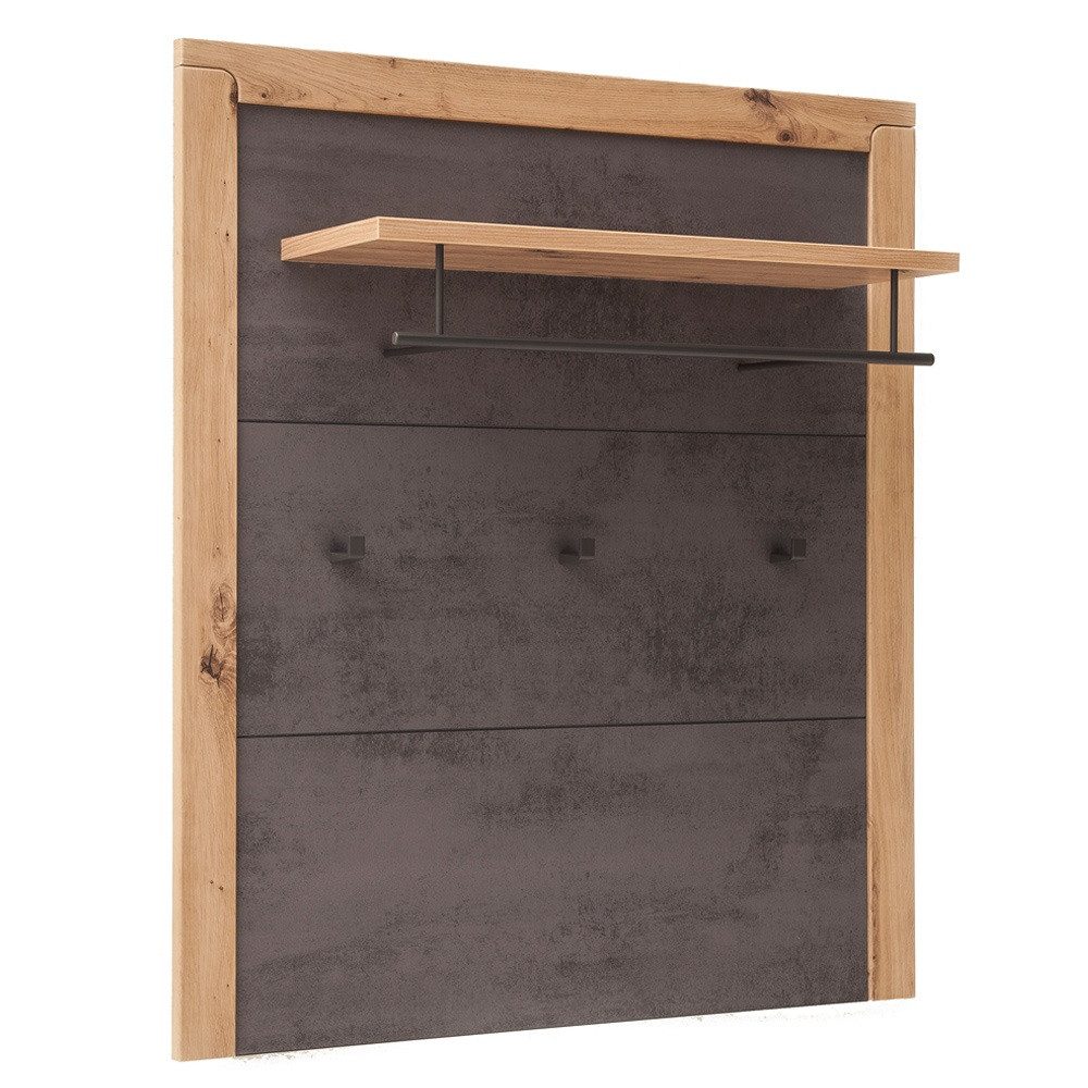Lomadox Garderobenpaneel IOLA-05, grau Eiche Kleiderhaken Hutablage Kleiderstange 93x108x28 cm