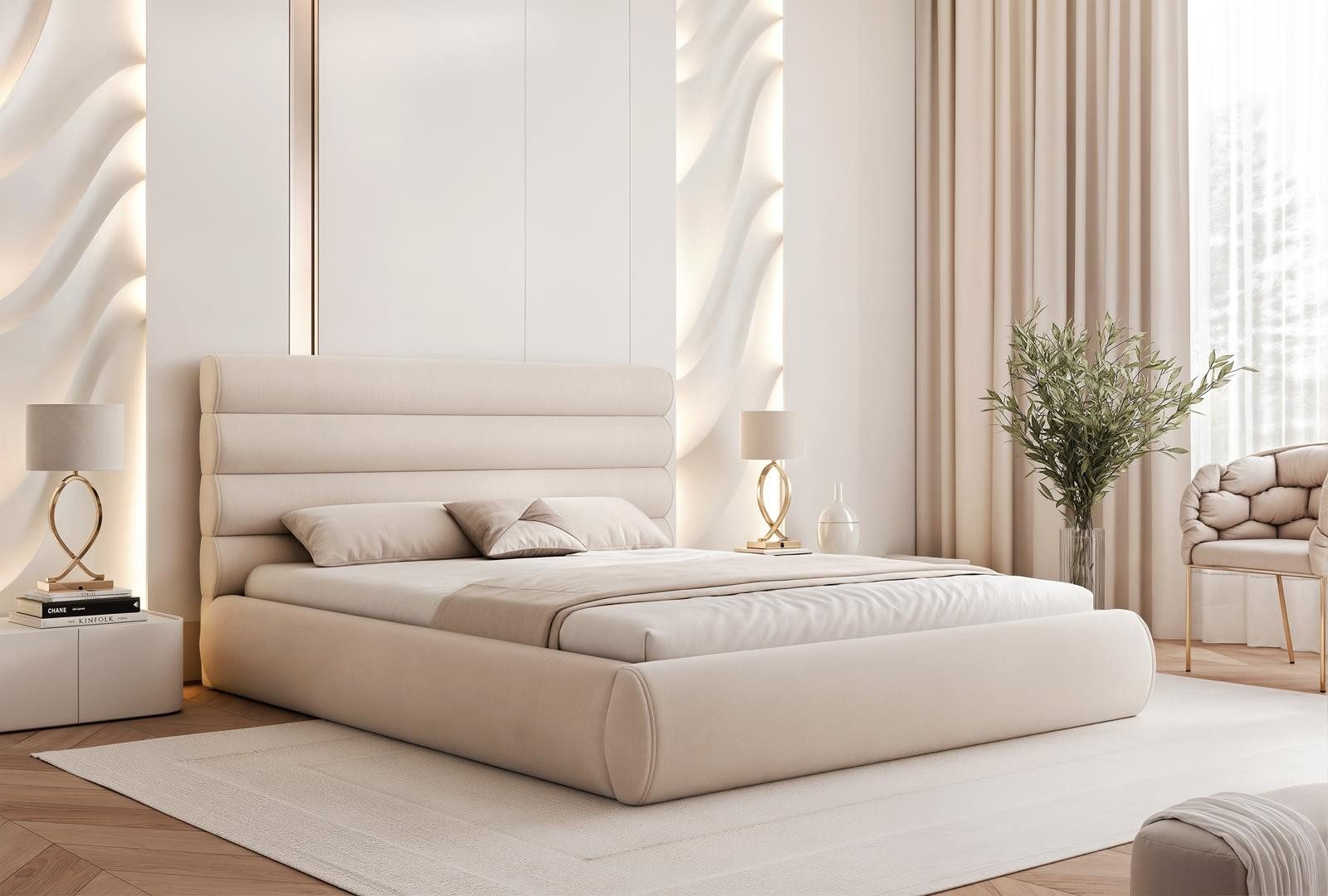 Compleo Polsterbett bubble, Doppelbett elegant mit Bettkasten, Stauraumbett