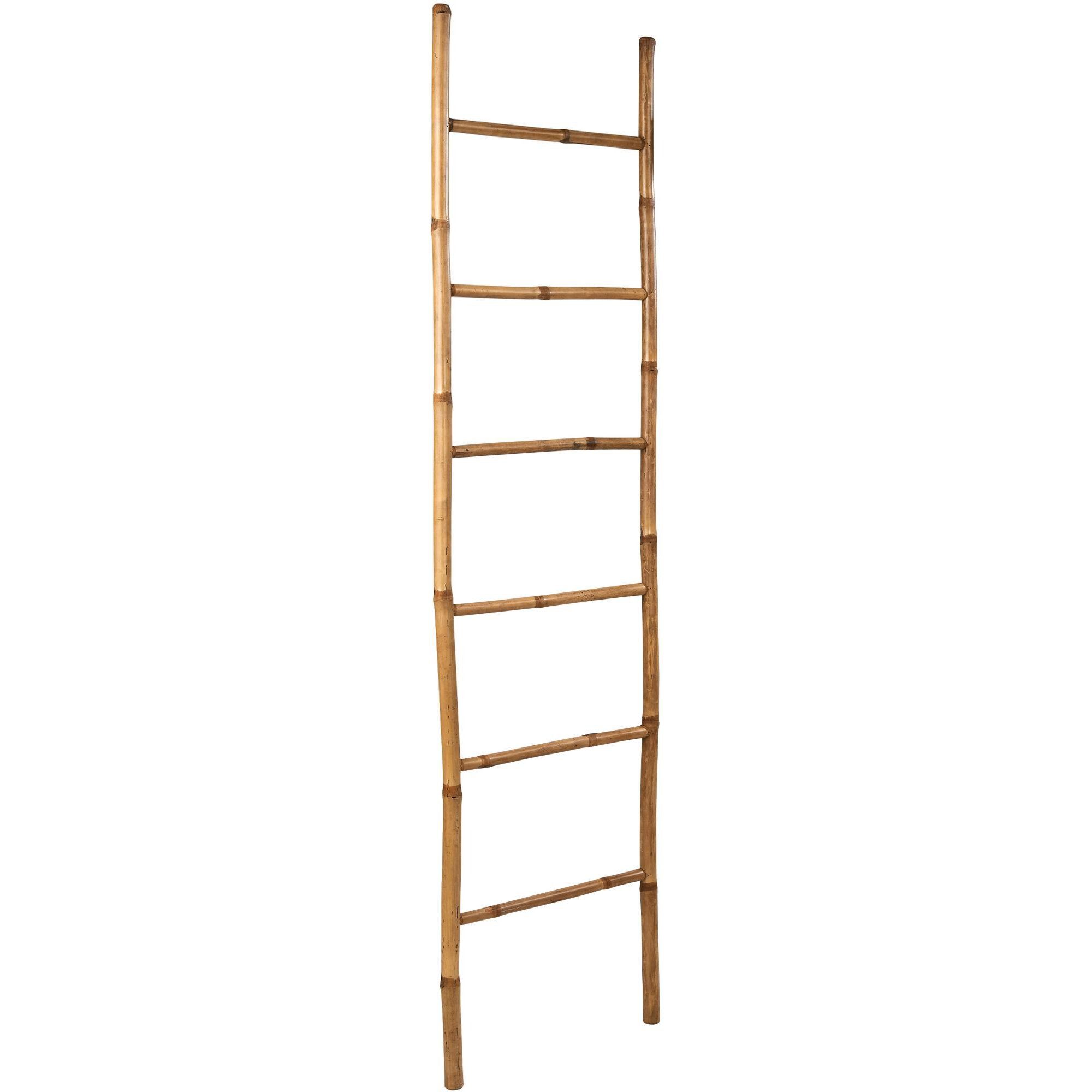 Leiterregal 6 Dekoleiter Sprossen Bambus 190cm, dasmöbelwerk Leiter-Regal Sprossen Handtuchleiter 6