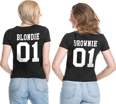 Couples Shop Print-Shirt Blondie & Brownie Damen T-Shirt Freunde Set mit trendigem Frontprint