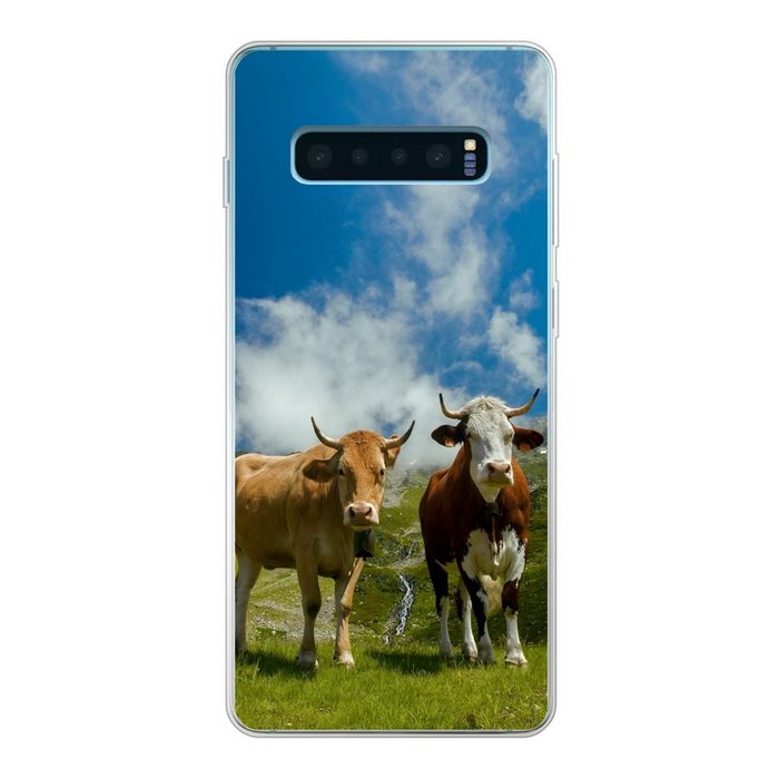 MuchoWow Handyhülle Alpen - Kühe - Gras Phone Case Handyhülle Samsung Galaxy S10+ Silikon Schutzhülle