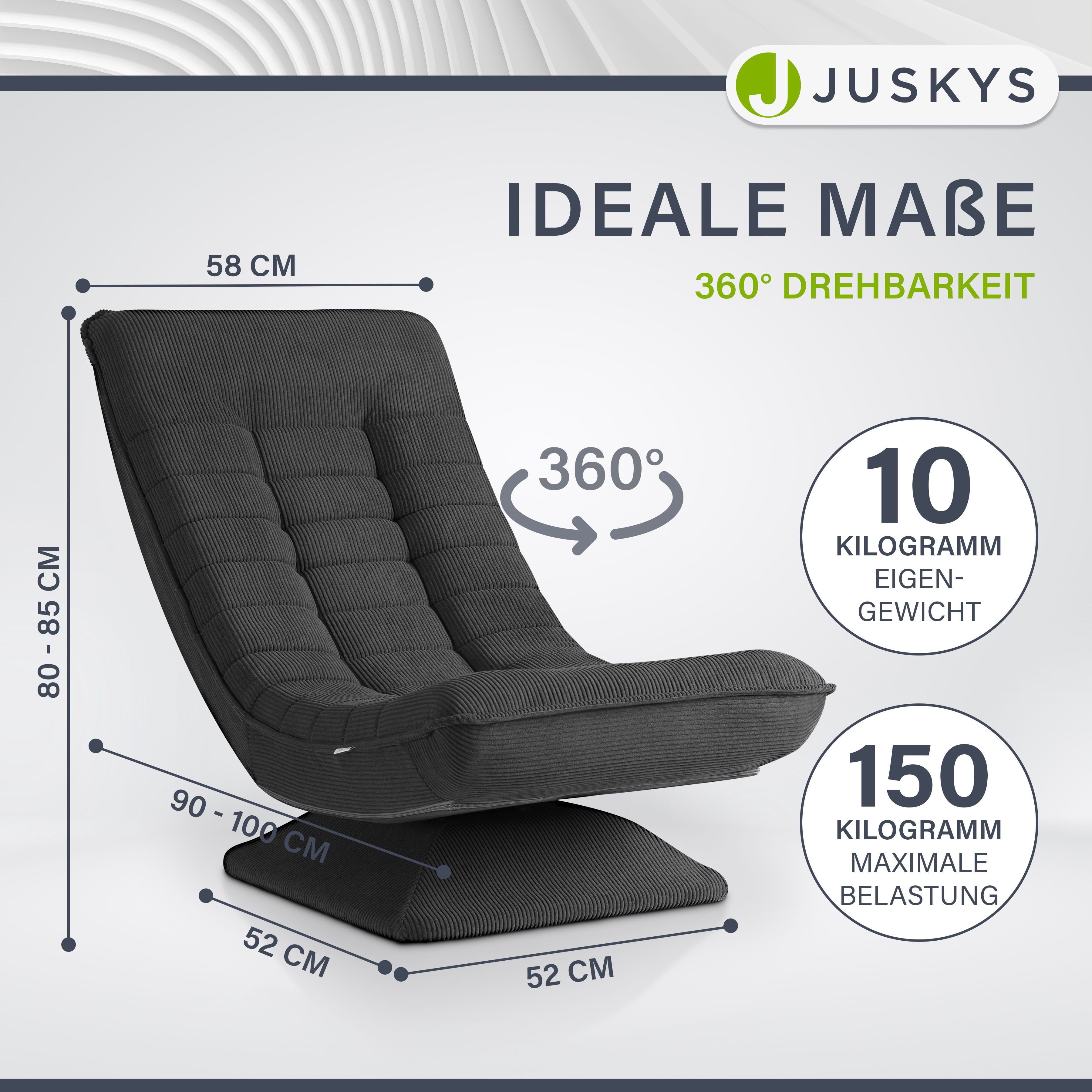 Juskys Relaxsessel Korsika, 360°-drehbar & klappbar, Cord-Bezug, ergonomisch